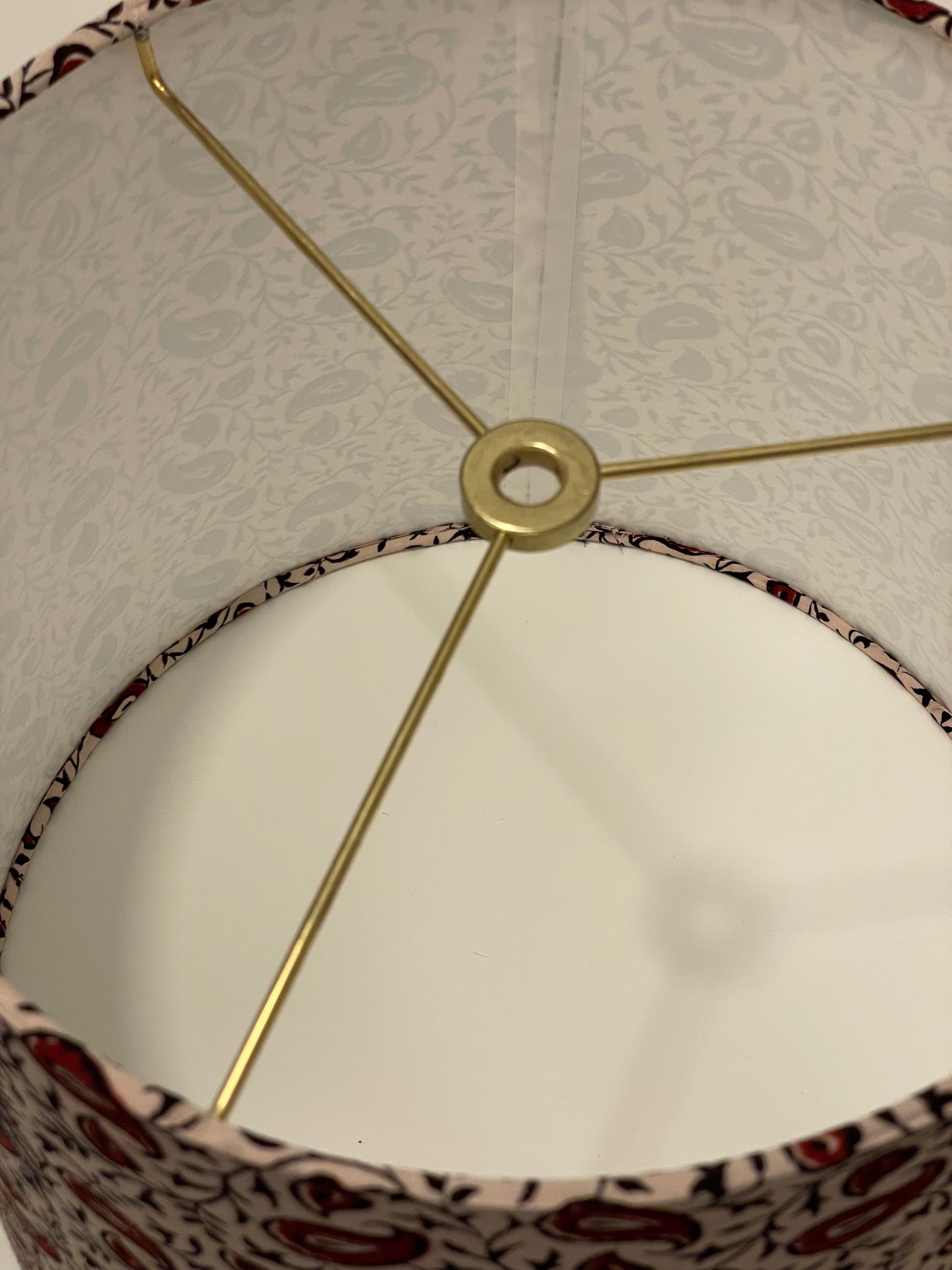 Medium Empire Lampshade. Indian Block Print from Bagh. Maroon and Licorice Paisley Pattern on Ivory.