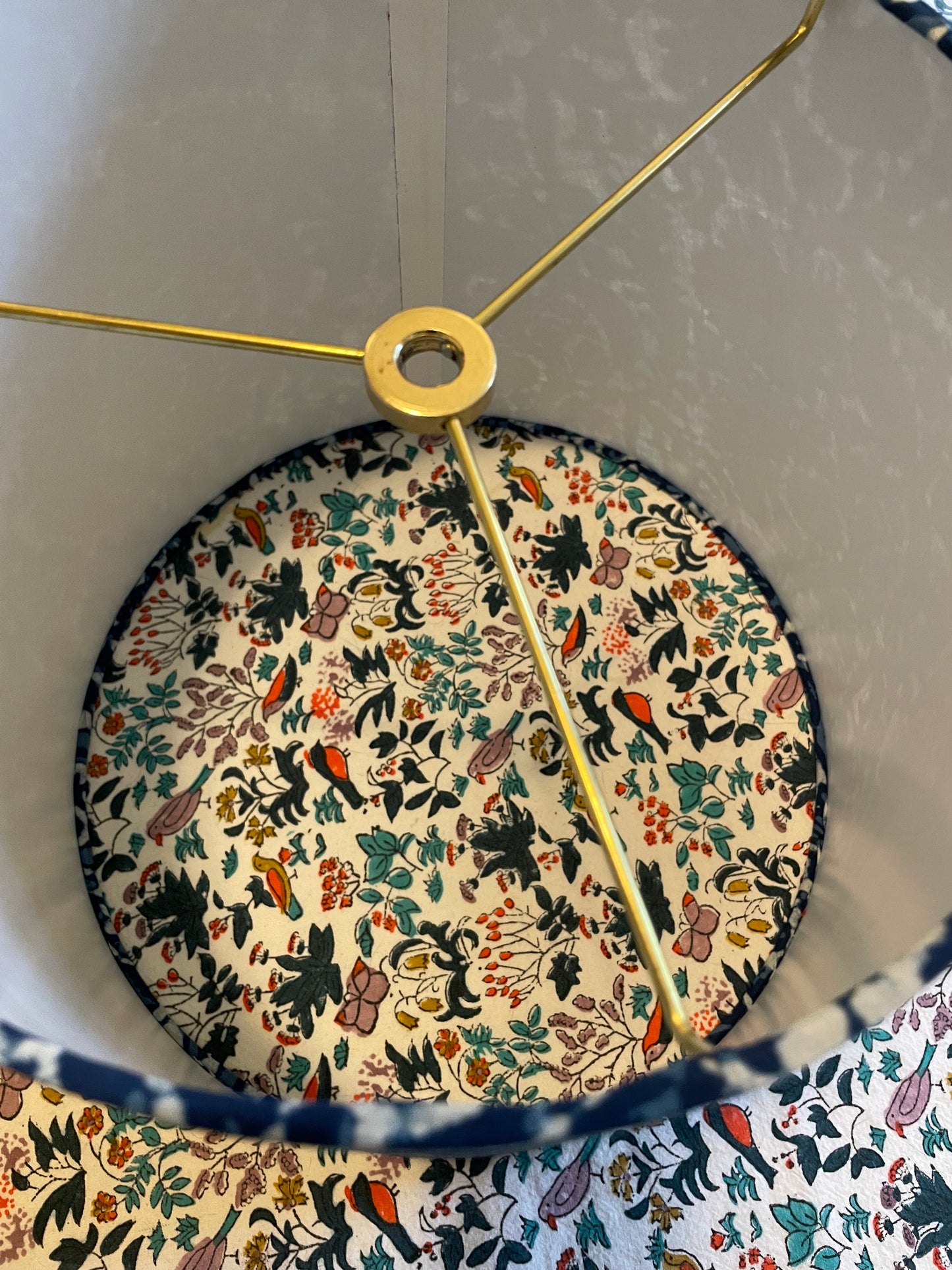 Medium Empire Shade. Indigo Bagru Dabu Indian Hand Block Print. Peacock Motif.