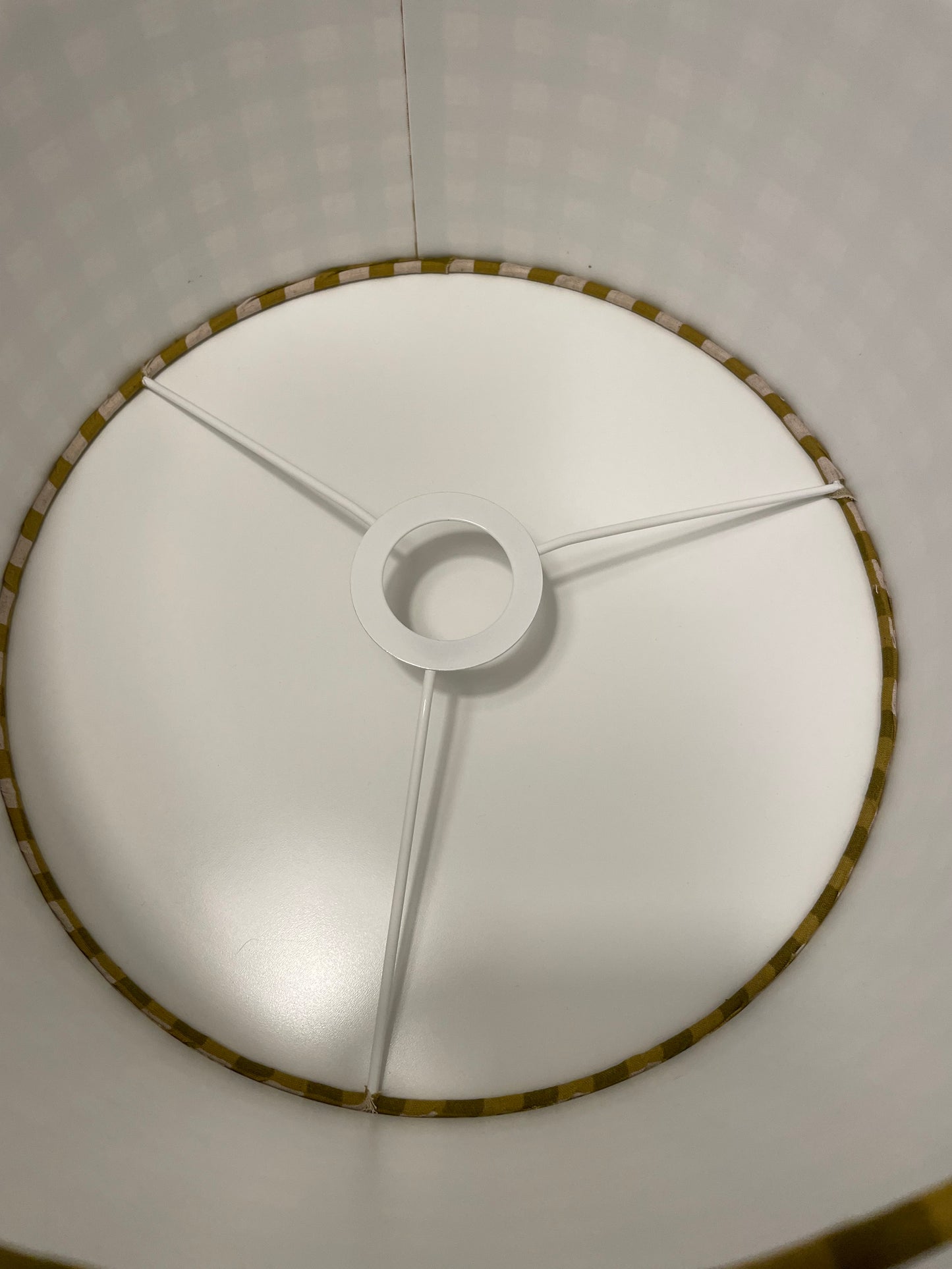 12 Inch Drum Shade. Yellow-Green Gingham Cotton-Linen from Japan.