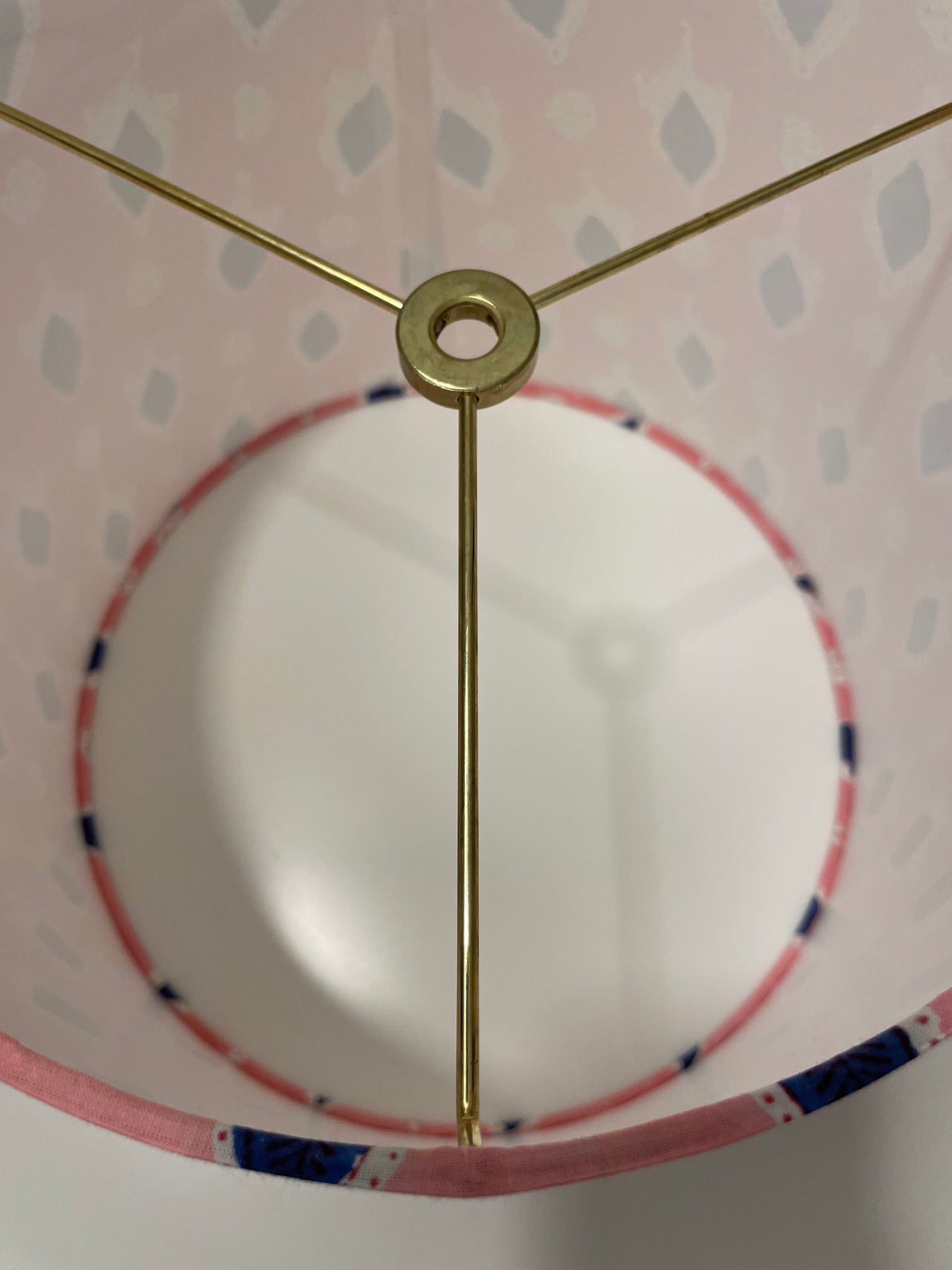 Medium Empire Lampshade. Indian Block print from Jaipur. Rosy Pink with Navy and White.