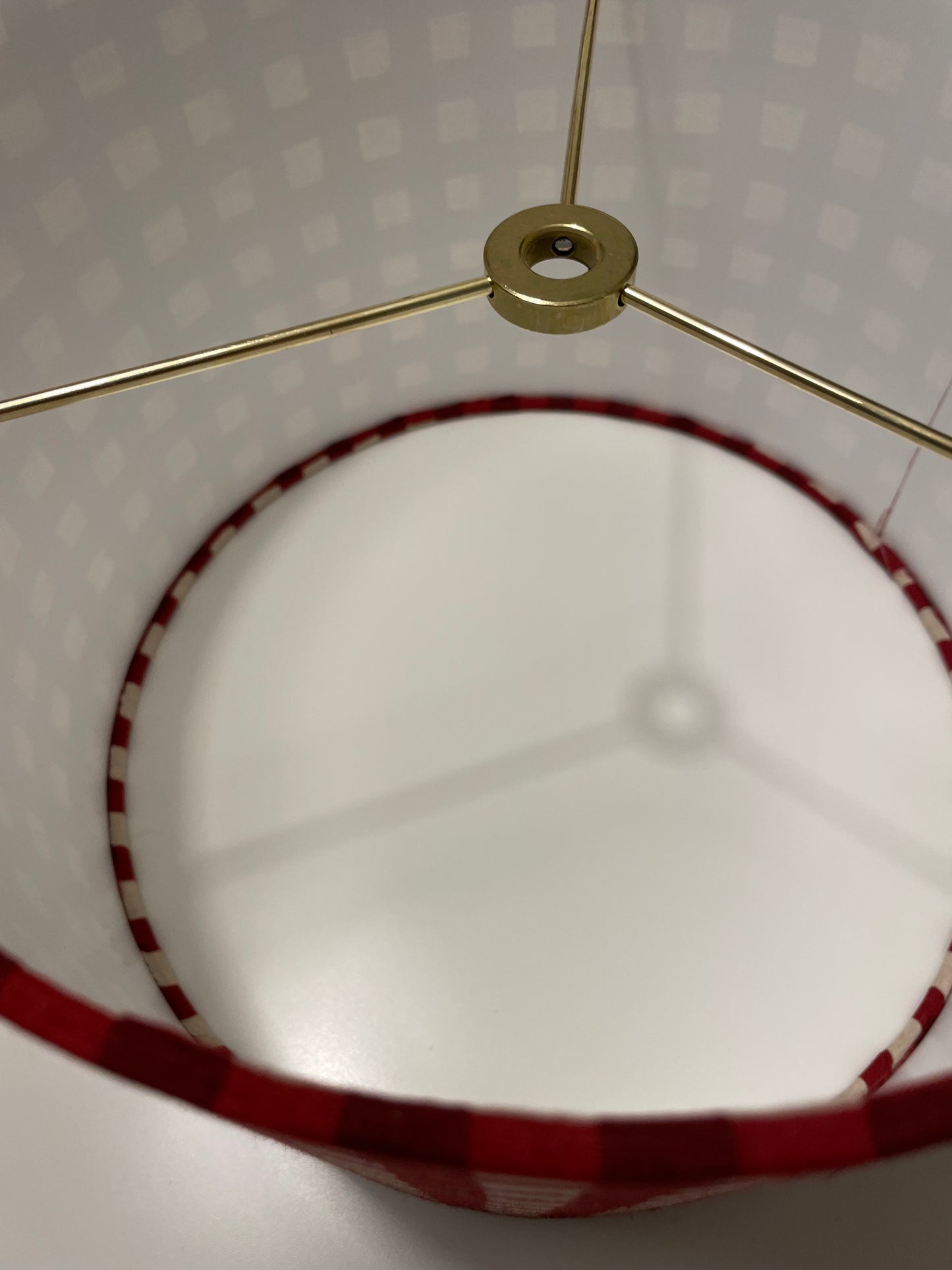 10 inch Drum Lampshade. Maroon-Red Gingham Cotton-Linen from Japan.