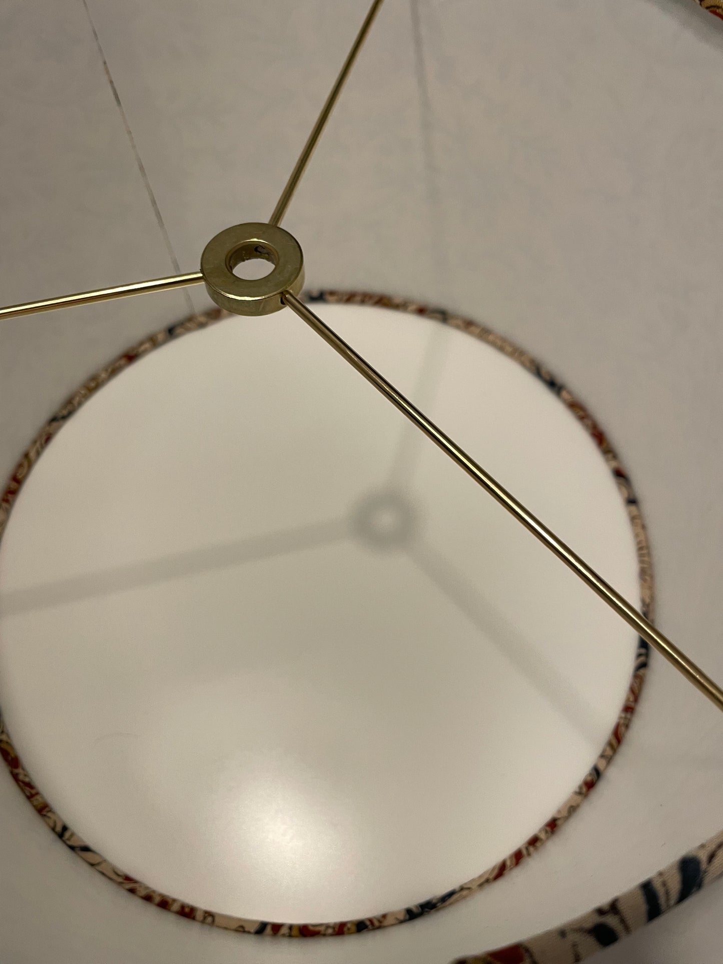 12 Inch Drum Shade. Parchment, Deep Red, Mustard and Navy Kalamkari Block Print.