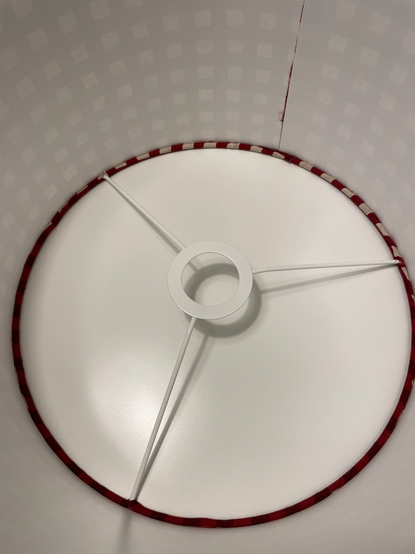 12 Inch Drum Shade. Maroon-Red Gingham Cotton-Linen from Japan.