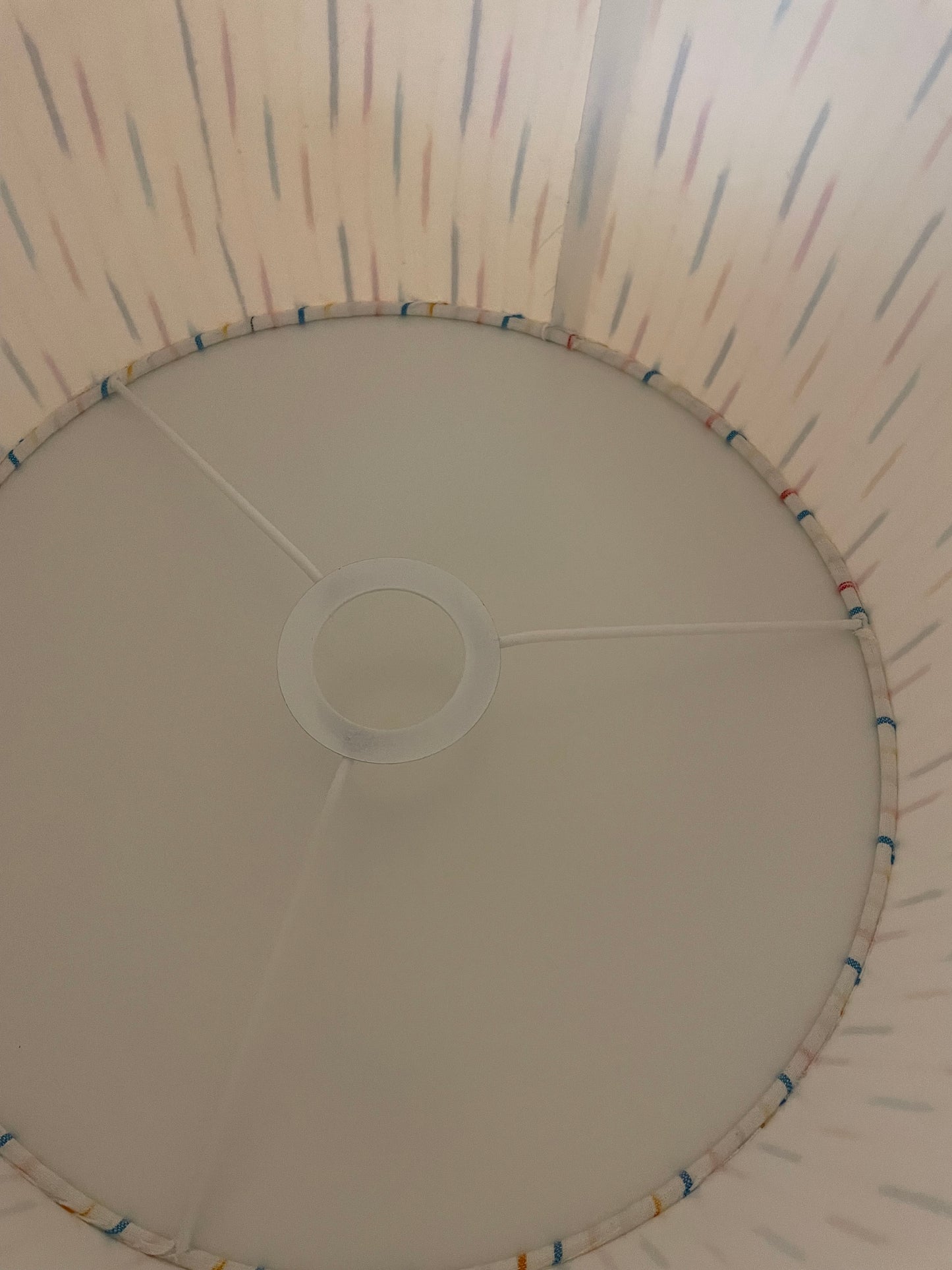 *SAMPLE SALE* 12 Inch Drum Lamp Shade. Indian Hand Ikat Fabric. Multi on White.