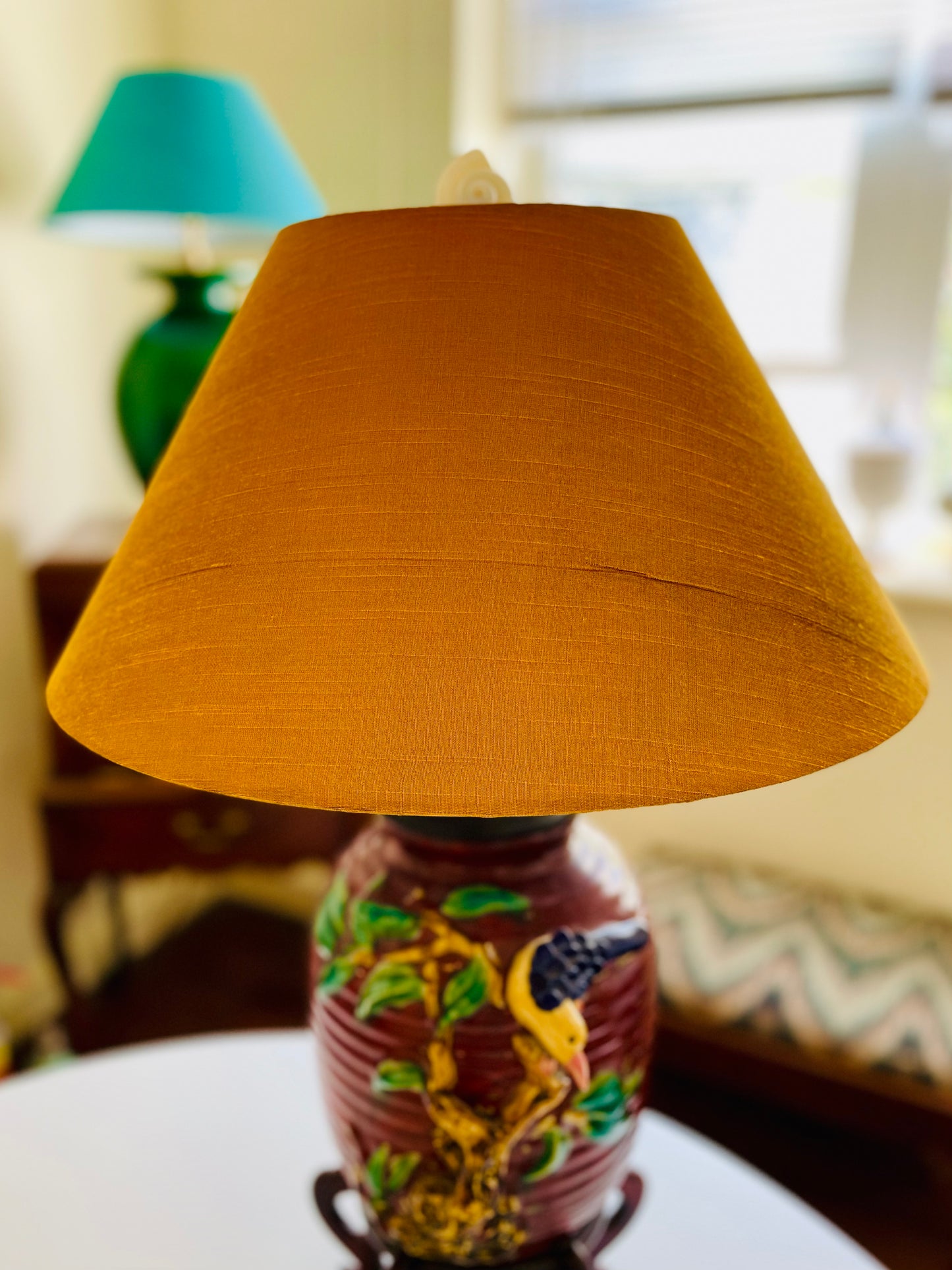 Large Conical Lampshade. Indian Hand Handwoven Raw Silk. Golden Mustard.