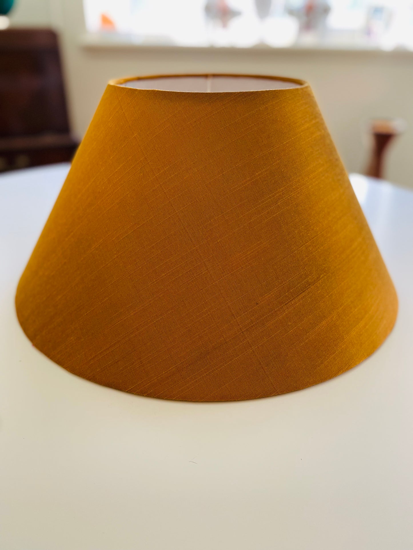 Large Conical Lampshade. Indian Hand Handwoven Raw Silk. Golden Mustard.