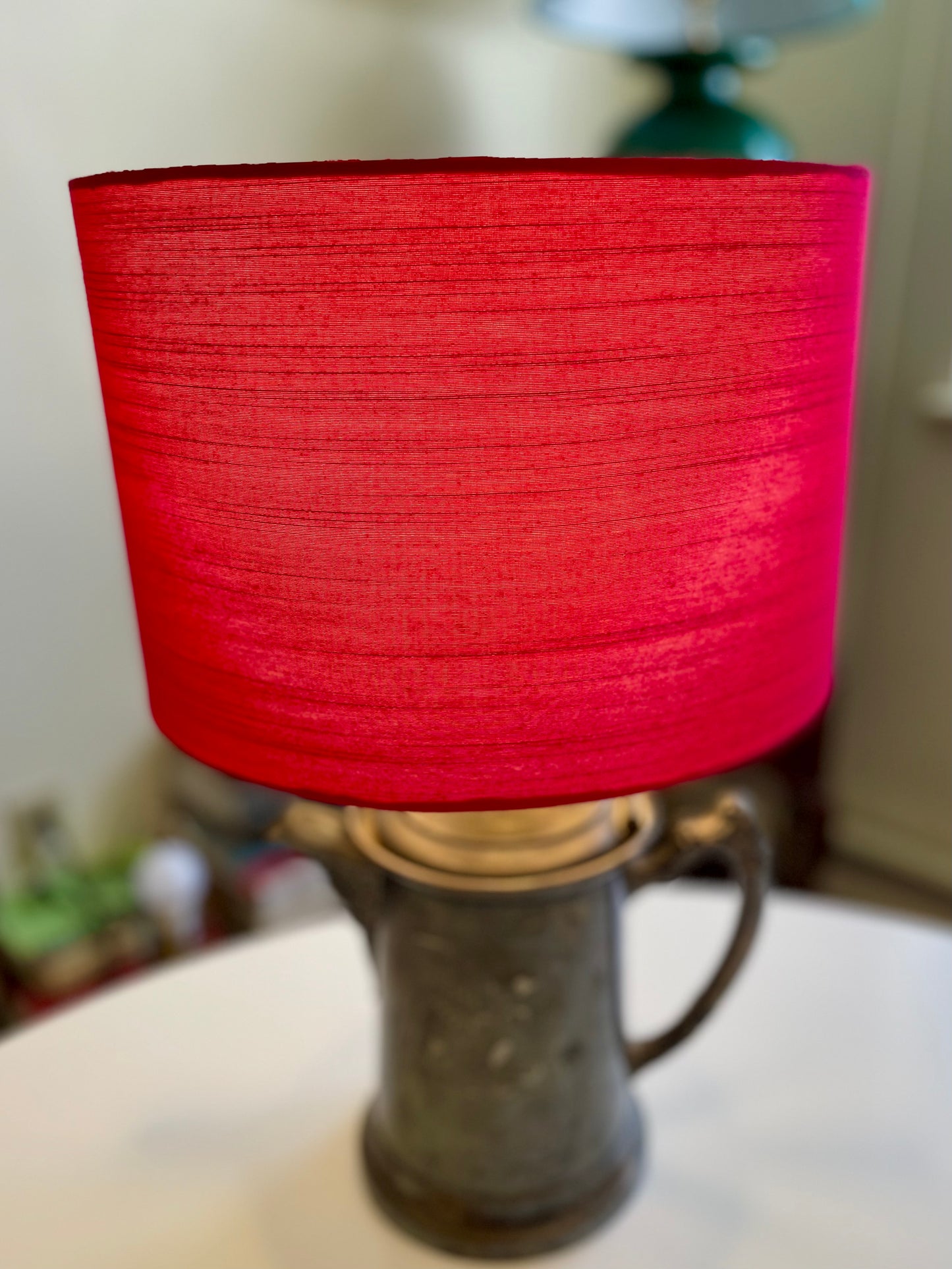 12 Inch Drum Lampshade. Indian Hand Handwoven Raw Silk. Rani Pink.
