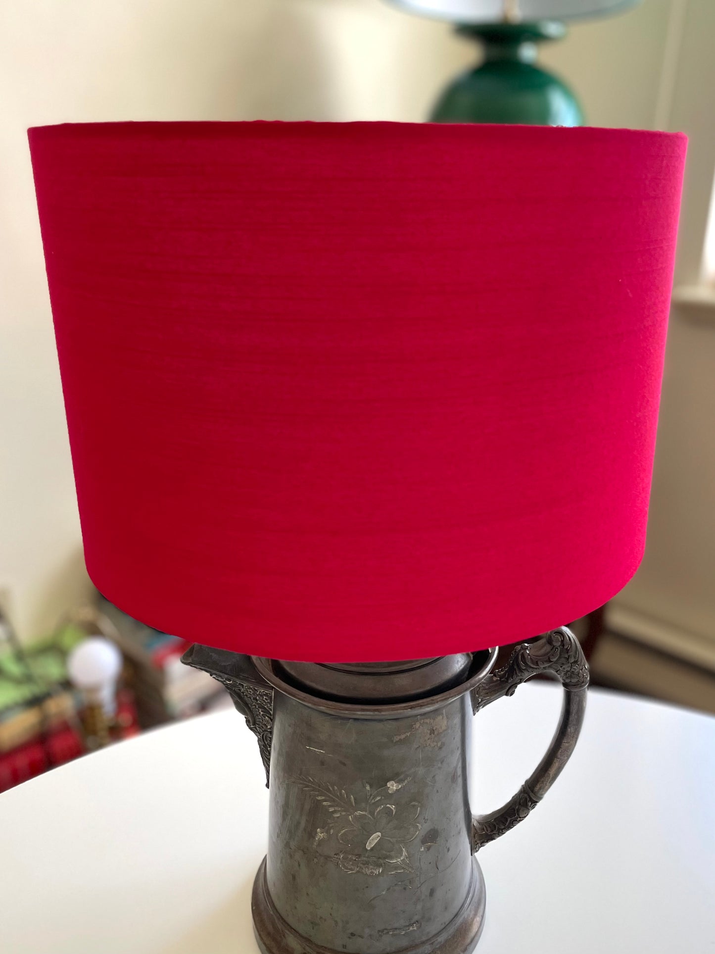 12 Inch Drum Lampshade. Indian Hand Handwoven Raw Silk. Rani Pink.