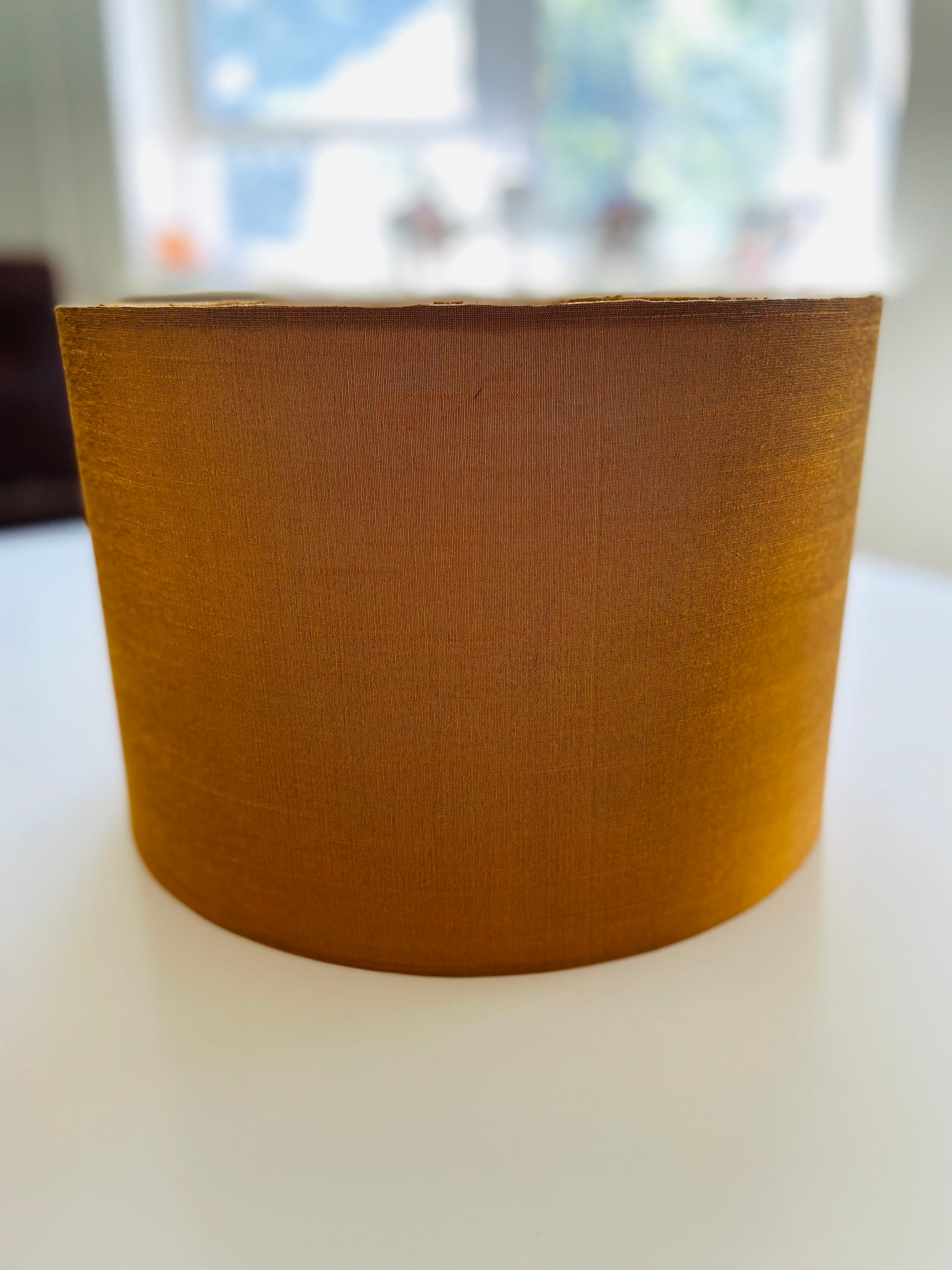 12 Inch Drum Lampshade. Indian Hand Handwoven Raw Silk. Golden Mustard.