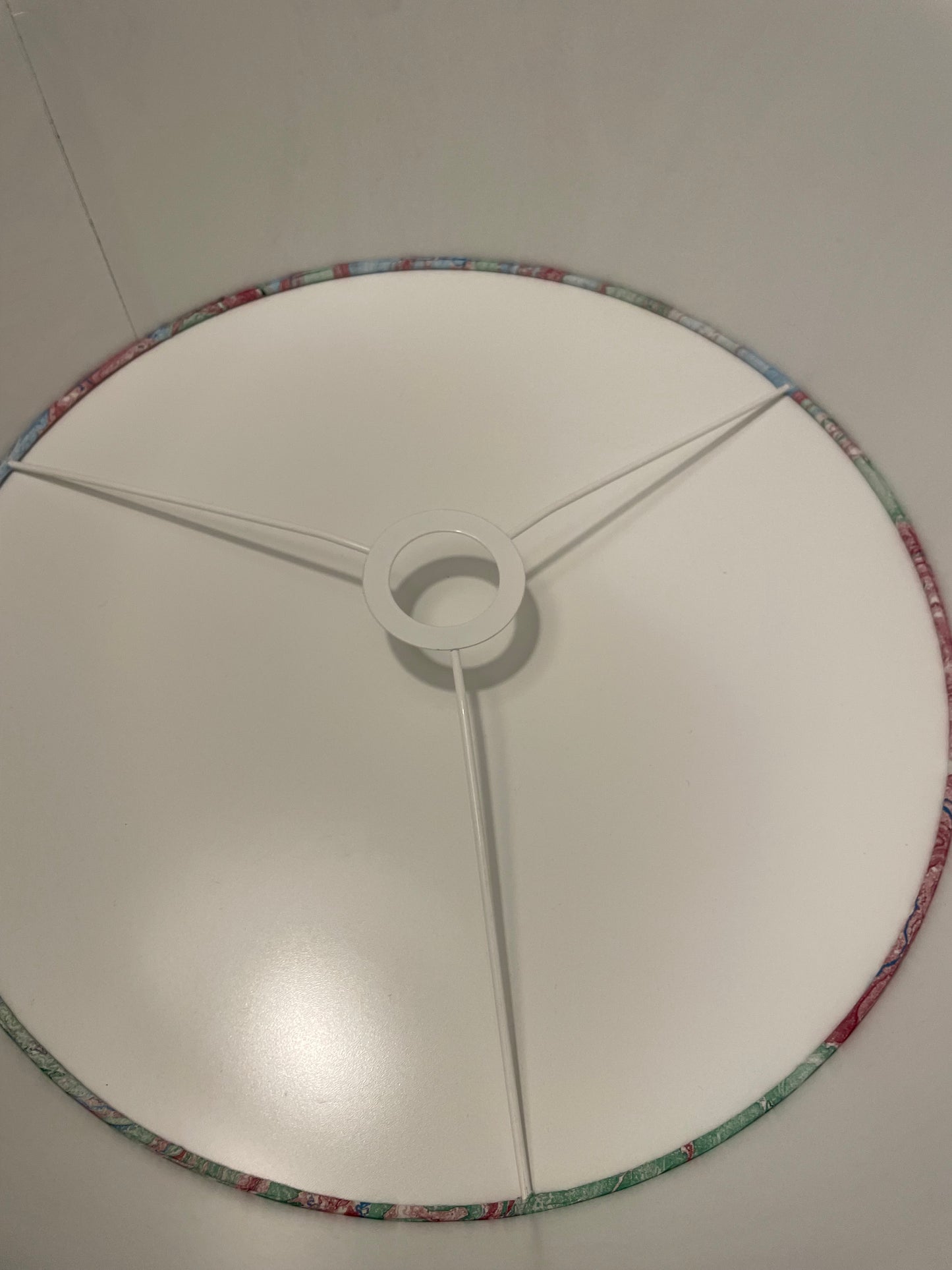 16 Inch Drum Lampshade. Indian Hand Marbled Fabric. Blue, Green, Red, Ivory.