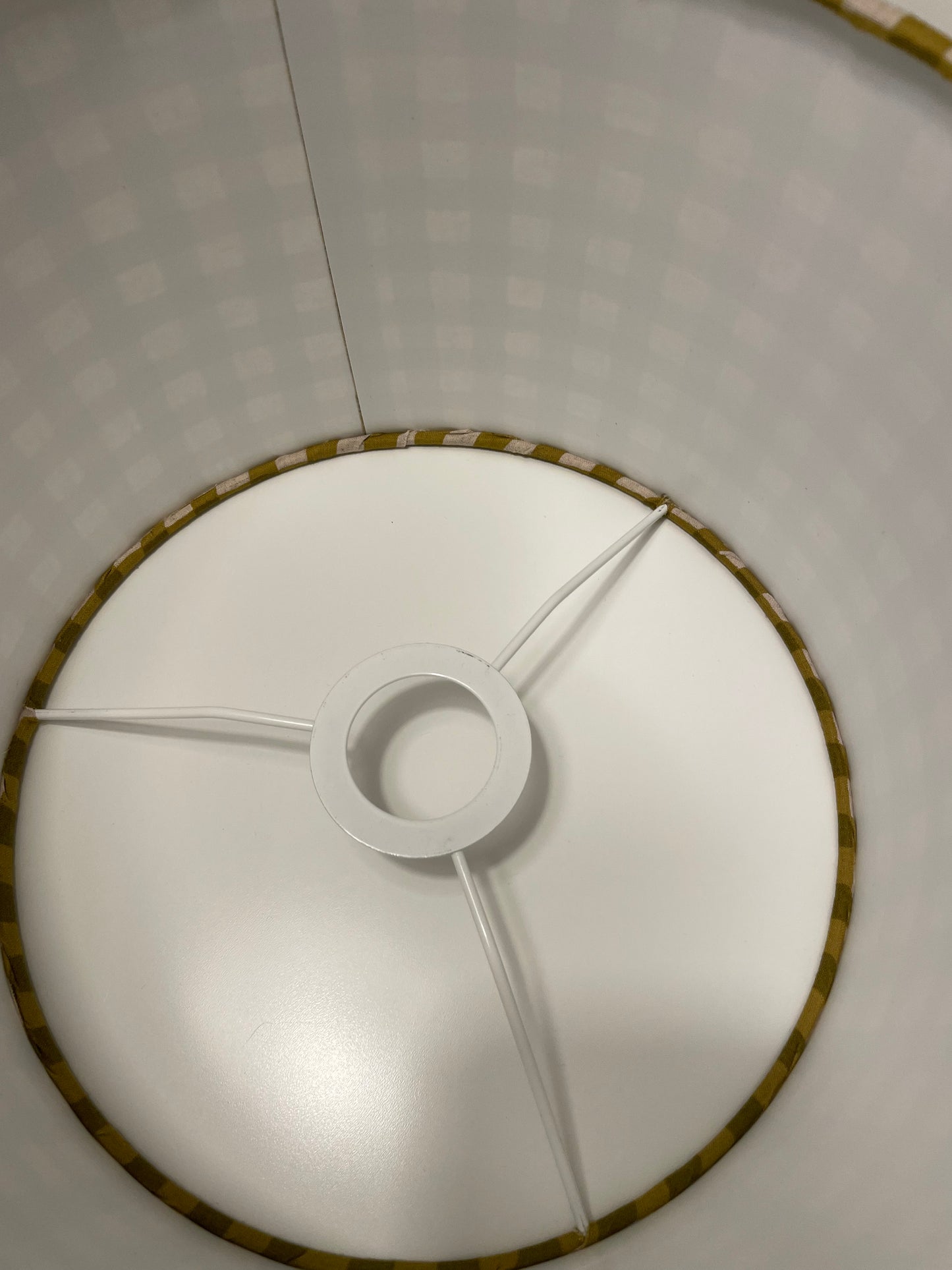 10 inch Drum Lampshade. Yellow-Green Gingham Cotton-Linen from Japan.