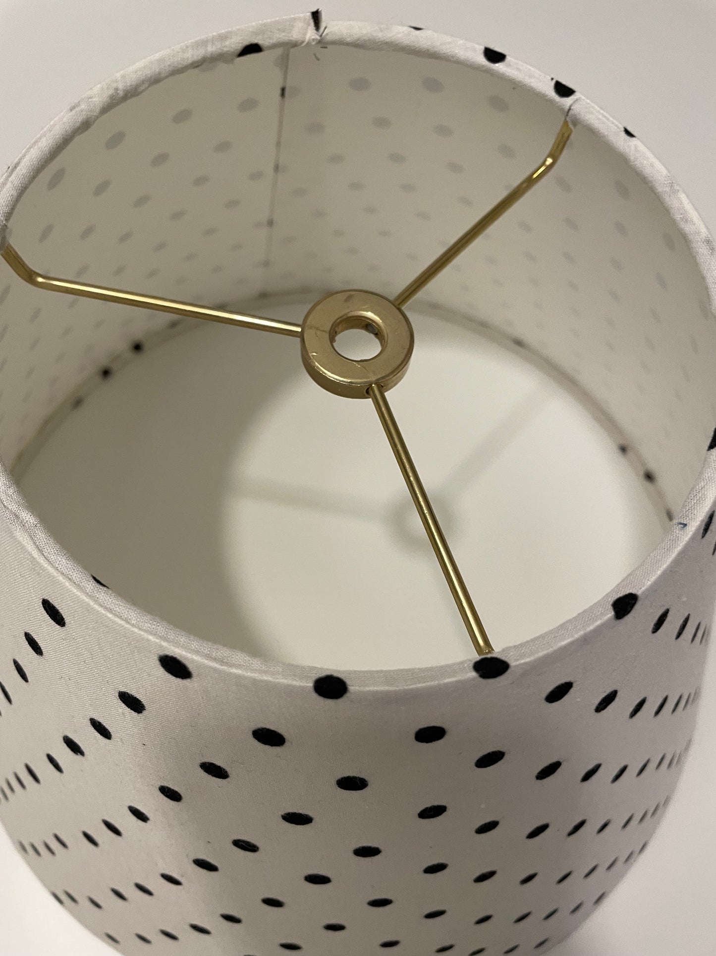 Small Conical Lampshade. Indian Hand Block Print. White with Black Polka Dots.