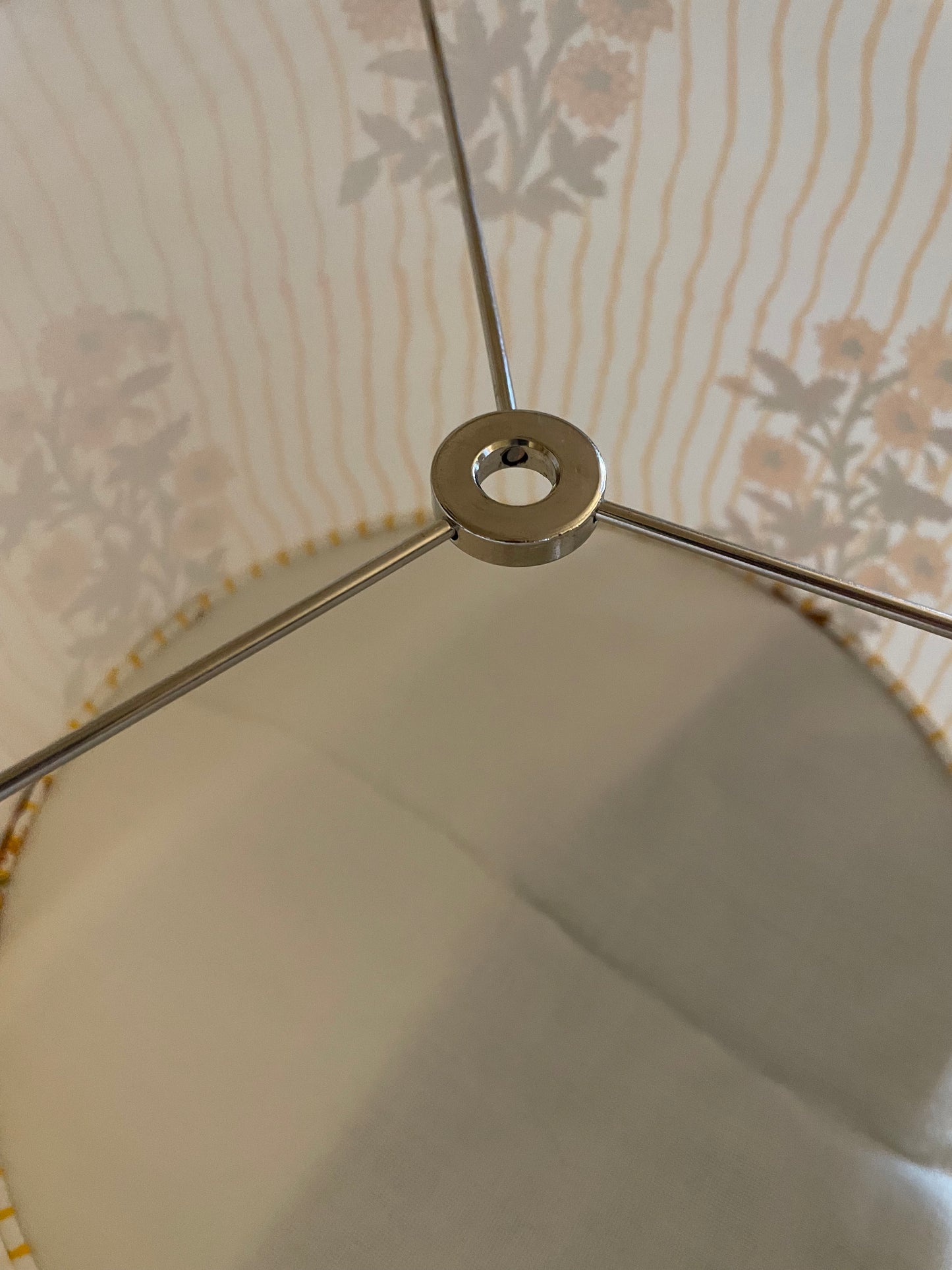 12 Inch Drum Shade. Indian Block print from Jaipur. Harvest Gold, Ginger, and Olive Floral Stripe.