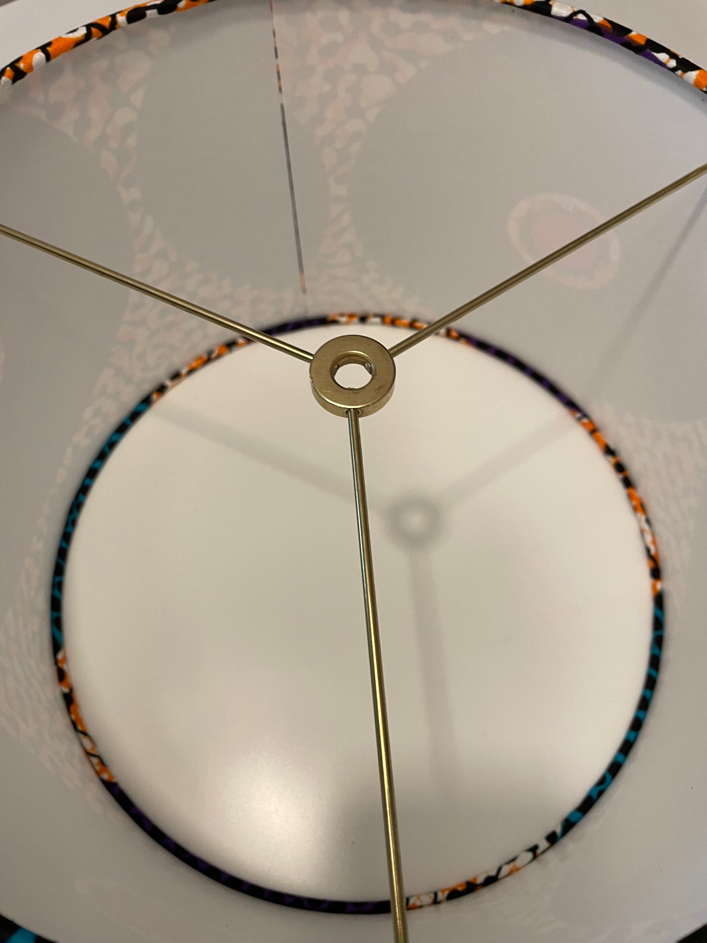 12 Inch Drum Shade. West African Ankara Wax Print. Bold Teal and Purple Medallion Motif.