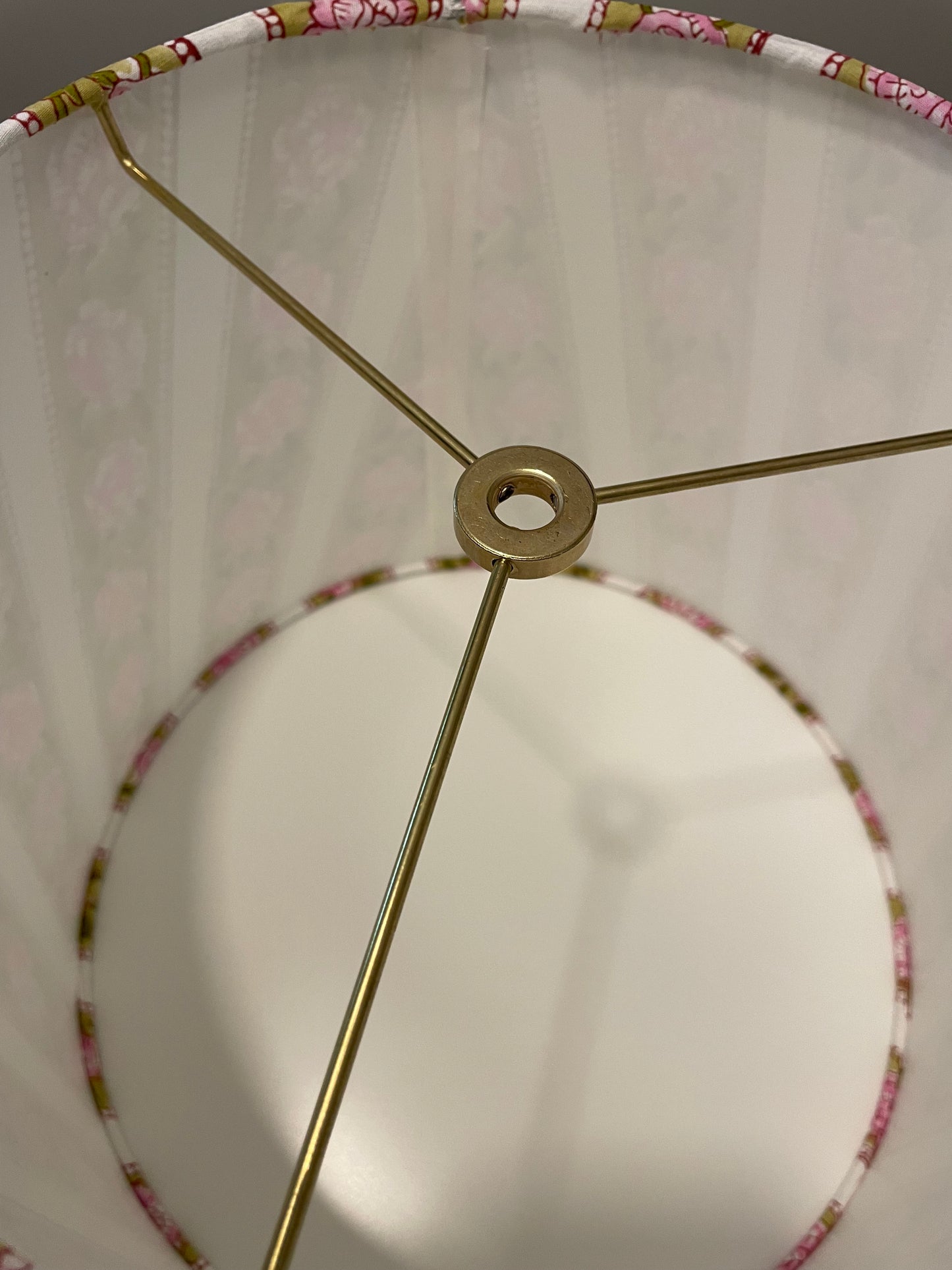 Medium Empire Lampshade. Sanganeri Block Print from India. Ivory and Rose Floral Stripe.