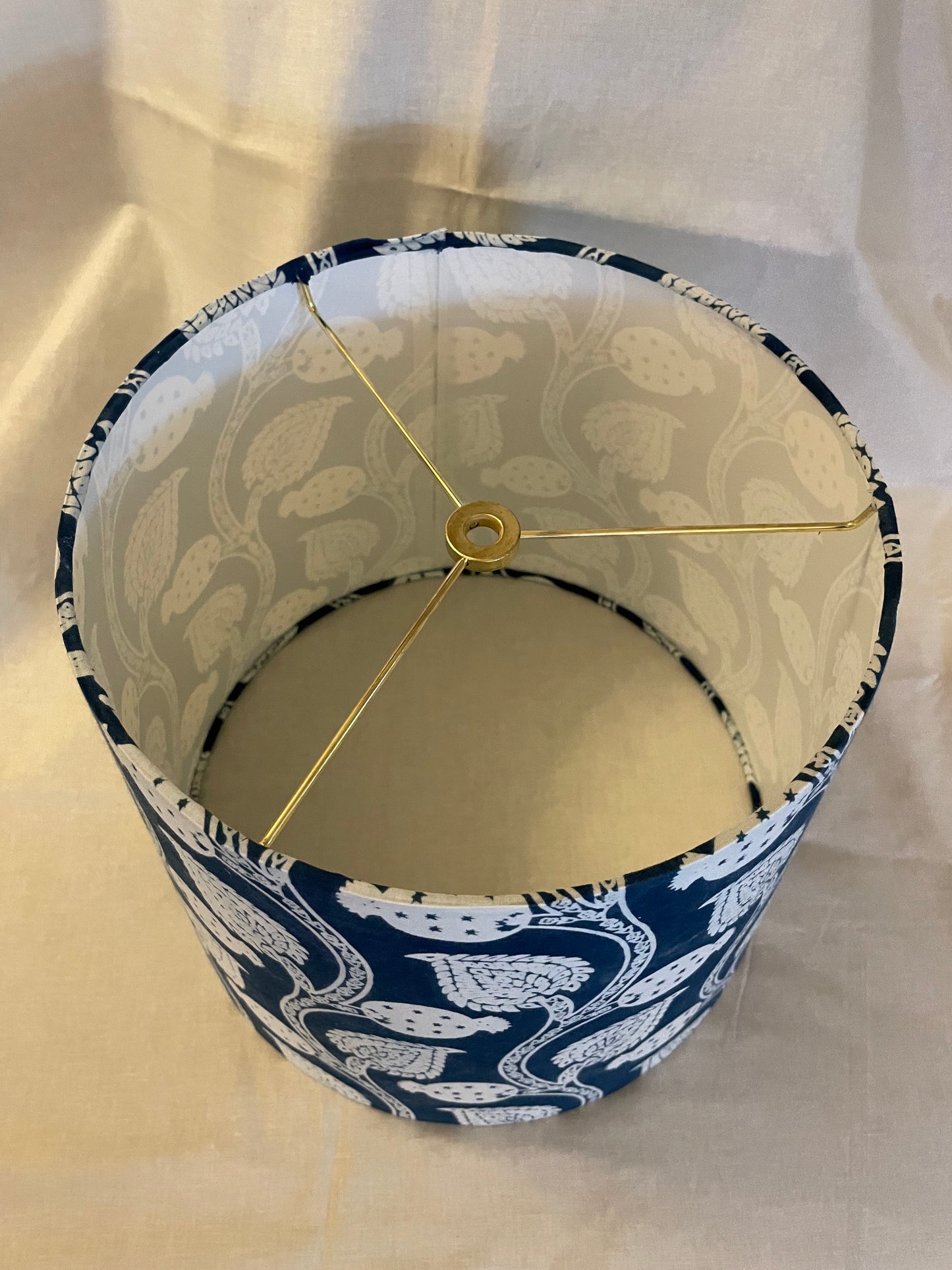 Medium Empire Shade. Indian Hand Resist Fabric. Indigo and White.