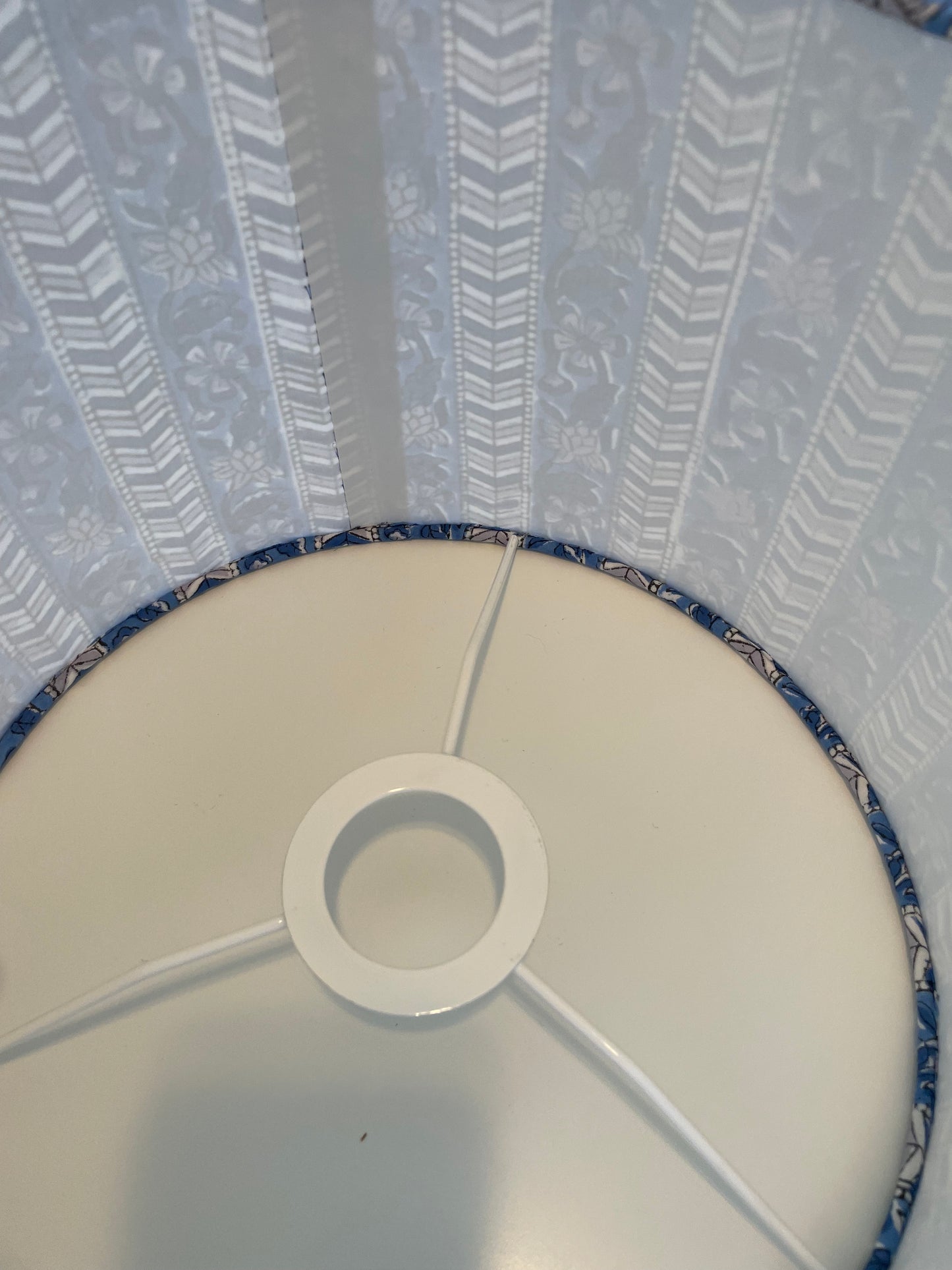 10 inch Drum Lampshade. Indian Hand Block Print. Bright Blue Sanganeri Stripe.