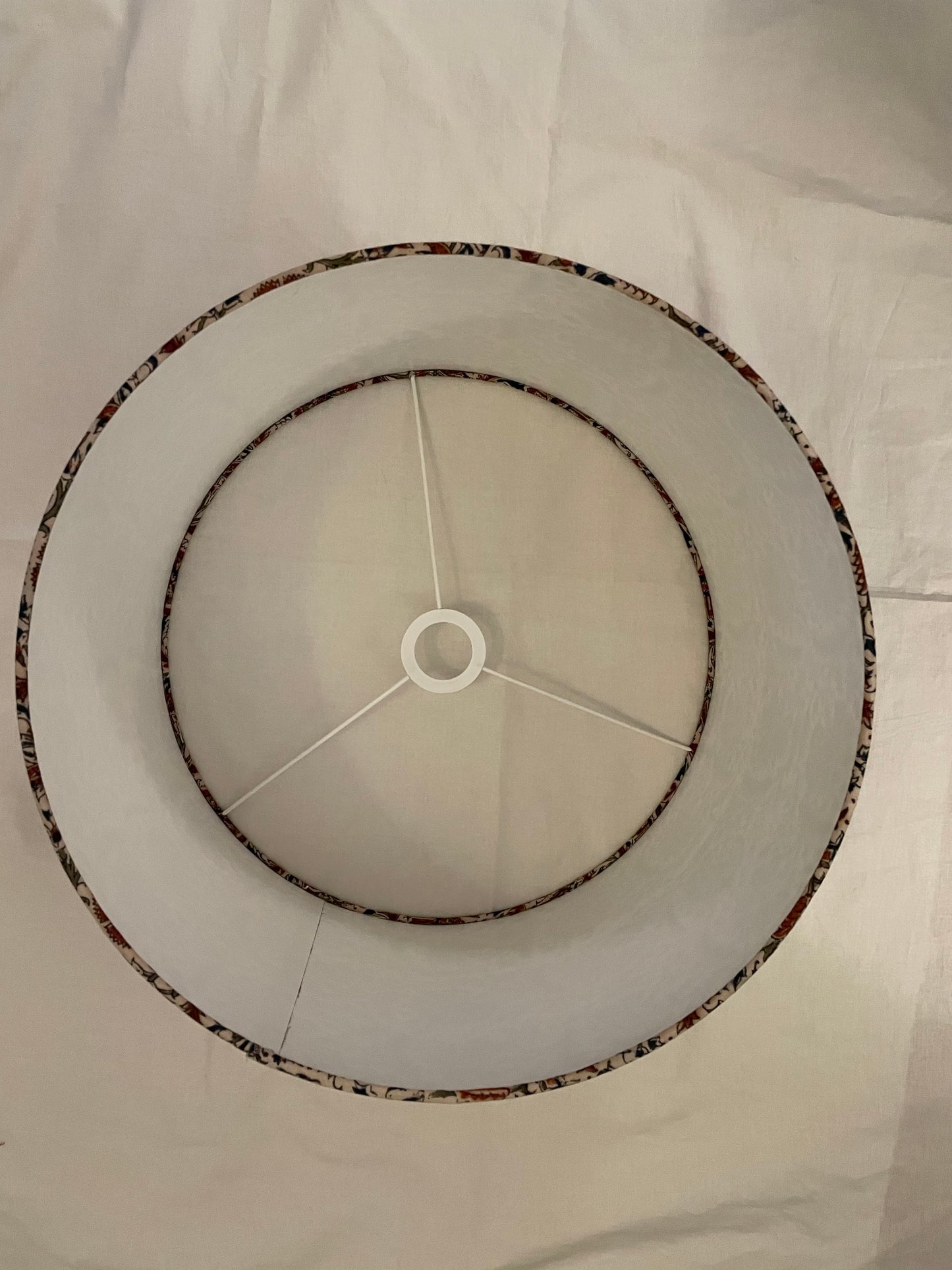 16 Inch Drum Lampshade. Indian Kalamkari Hand Block Print. Shades of Russet, Umber, Coffee, and Dark Red on Ecru.