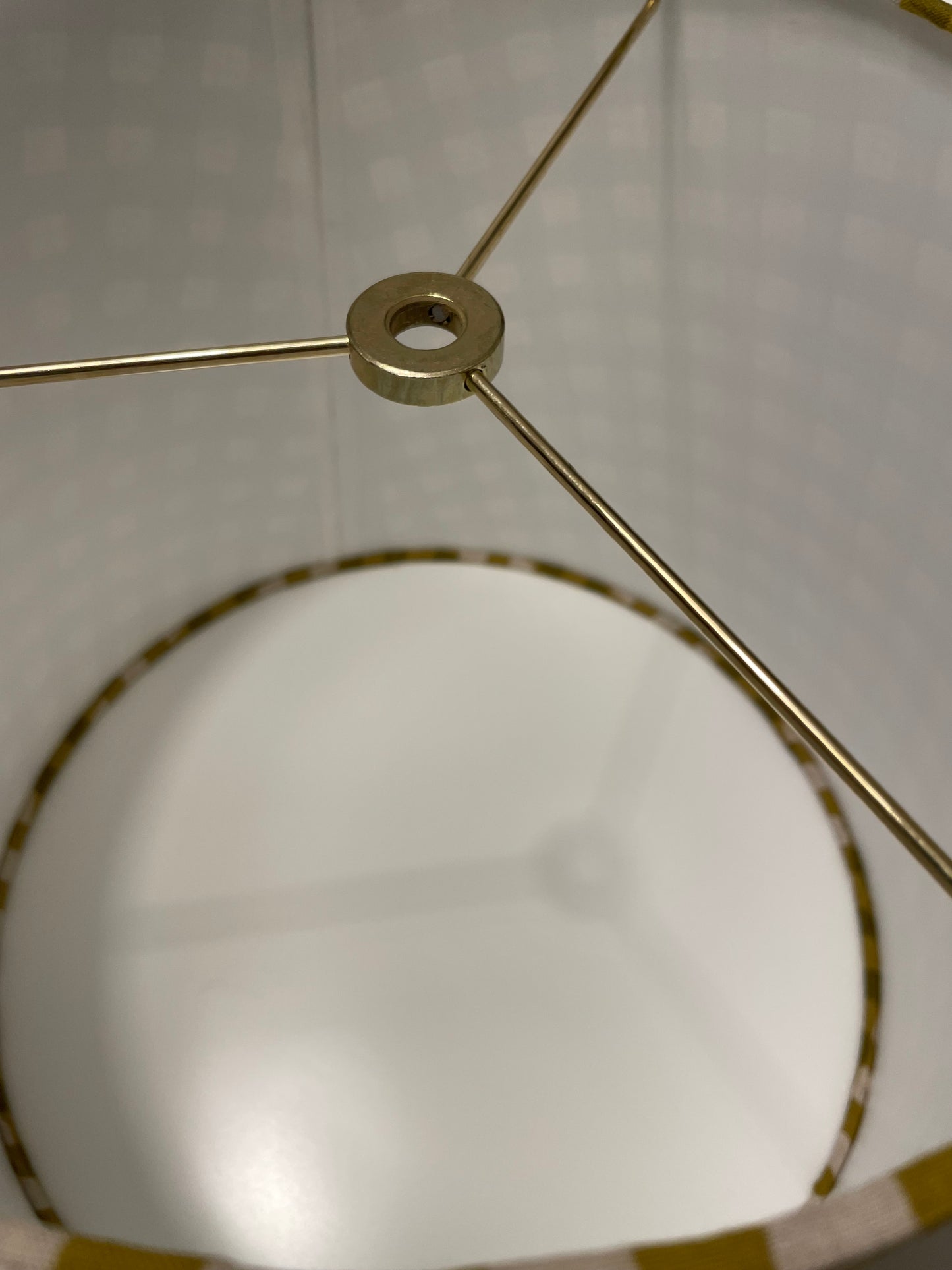 Medium Empire Lampshade. Yellow-Green Gingham Cotton-Linen from Japan.