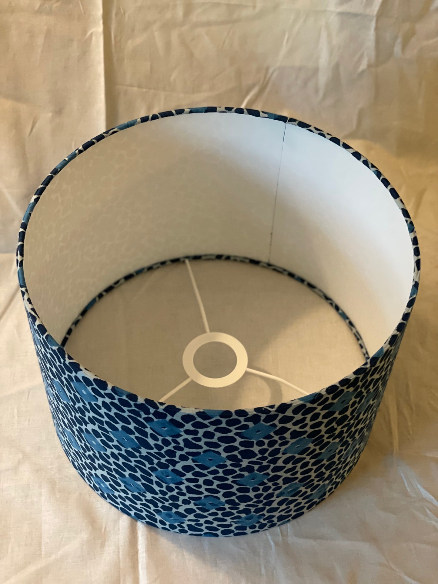 12 Inch Drum Lampshade. Indigo Batik Floral. Playful Cheetah with Geometric Block.