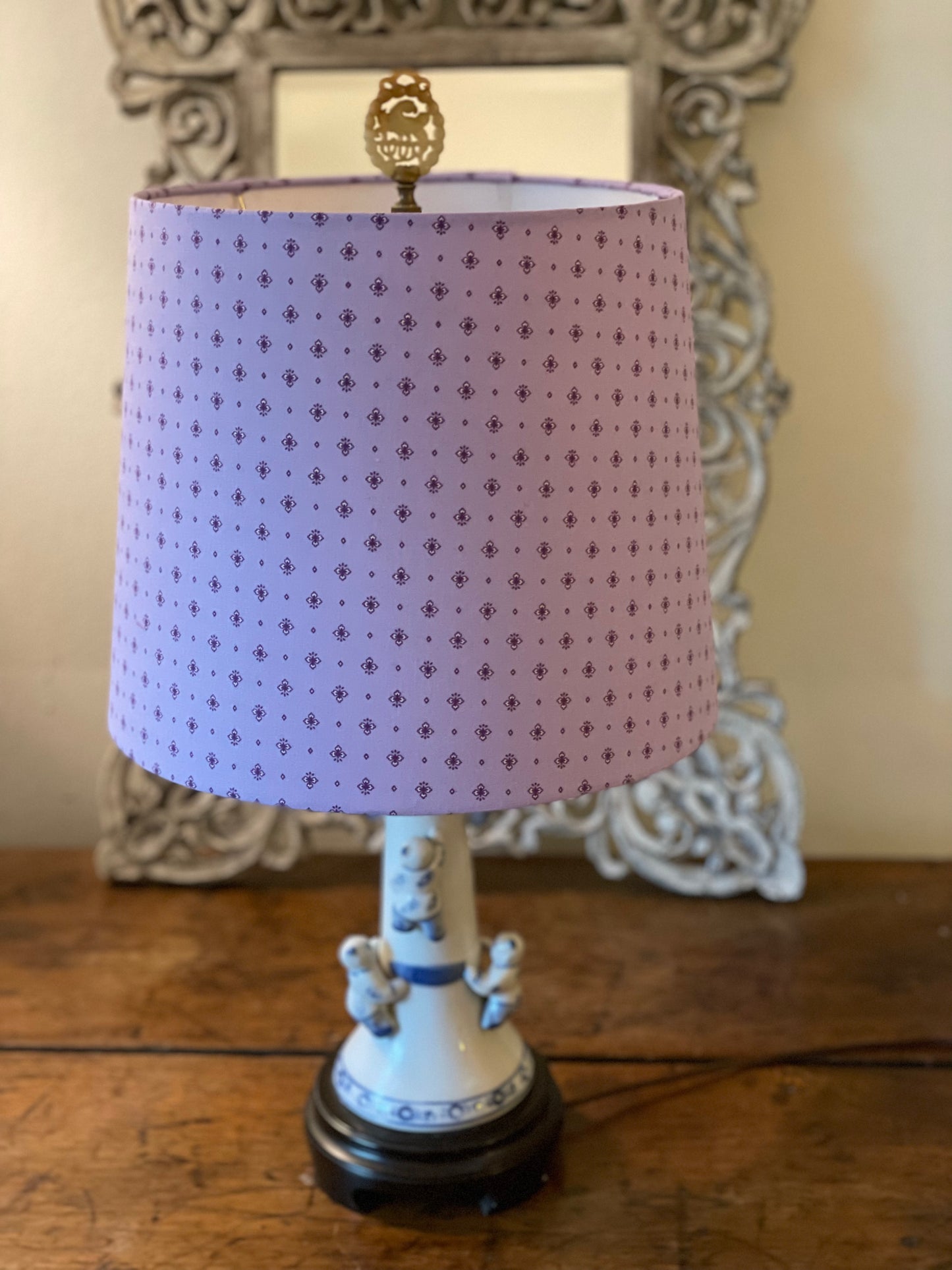 Medium Empire Lampshade. French Jacquard. Provençal Lilac with Purple.