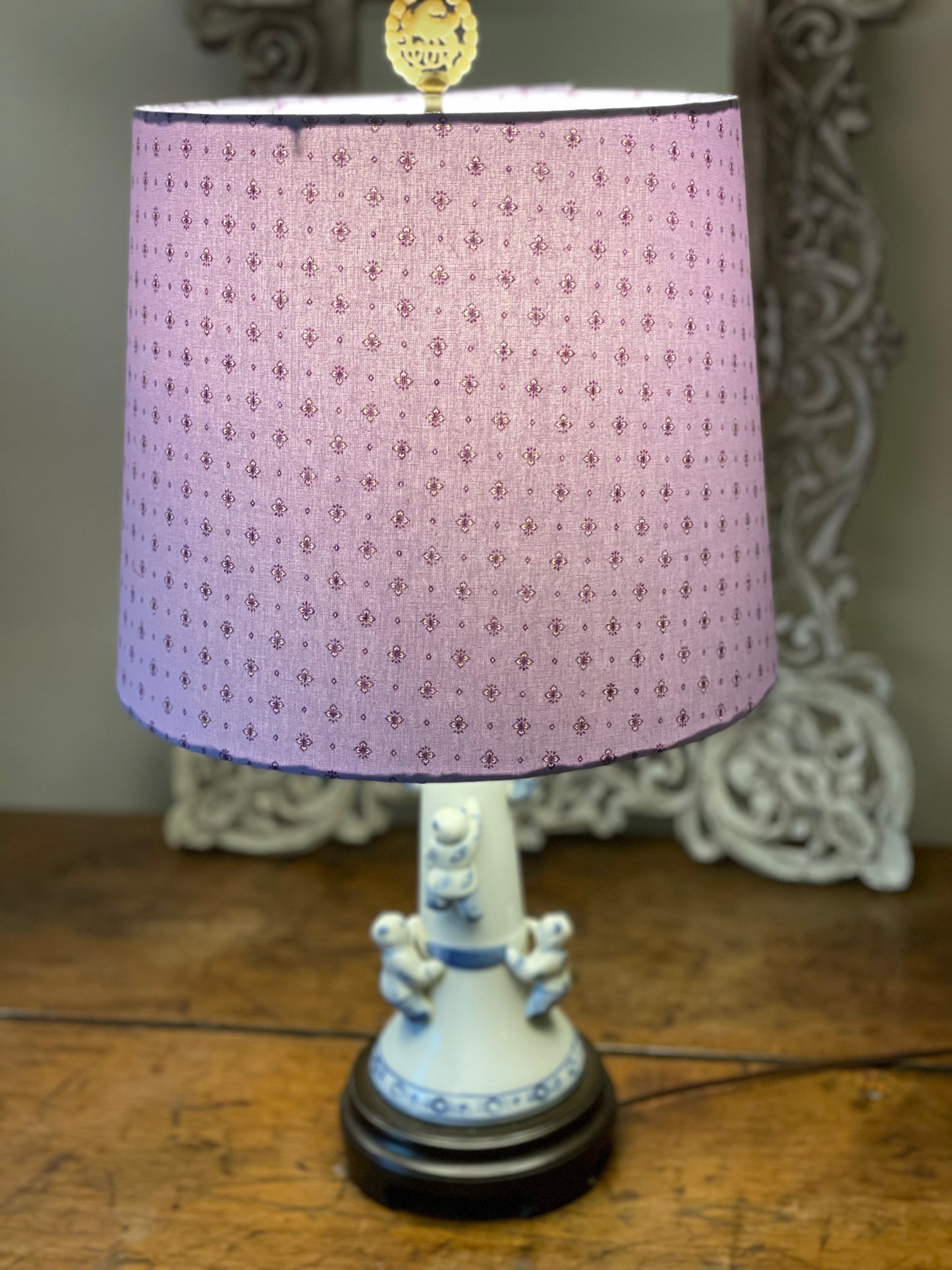 Medium Empire Lampshade. French Jacquard. Provençal Lilac with Purple.
