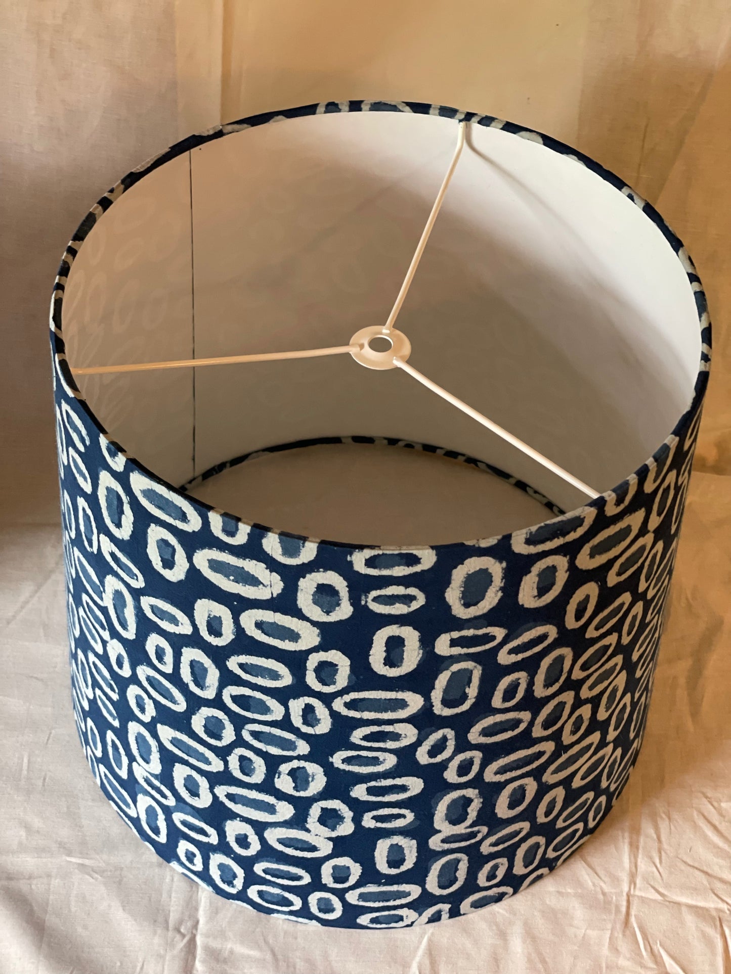 Large Empire Shade. 11.75 x 13.75 x 11.75. Indigo Hand Batik. Painterly Ovals.