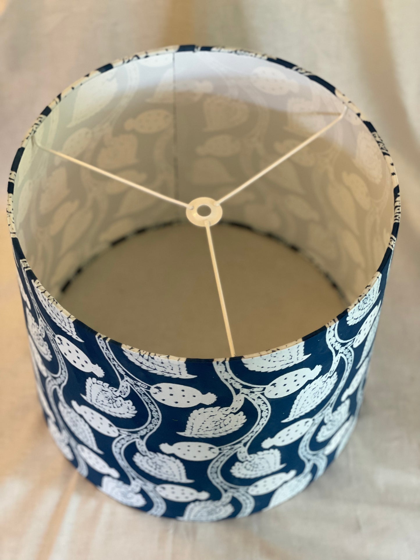 Large Empire Shade. 11.75 x 13.75 x 11.75. Indian Hand Resist Fabric. Indigo and White.