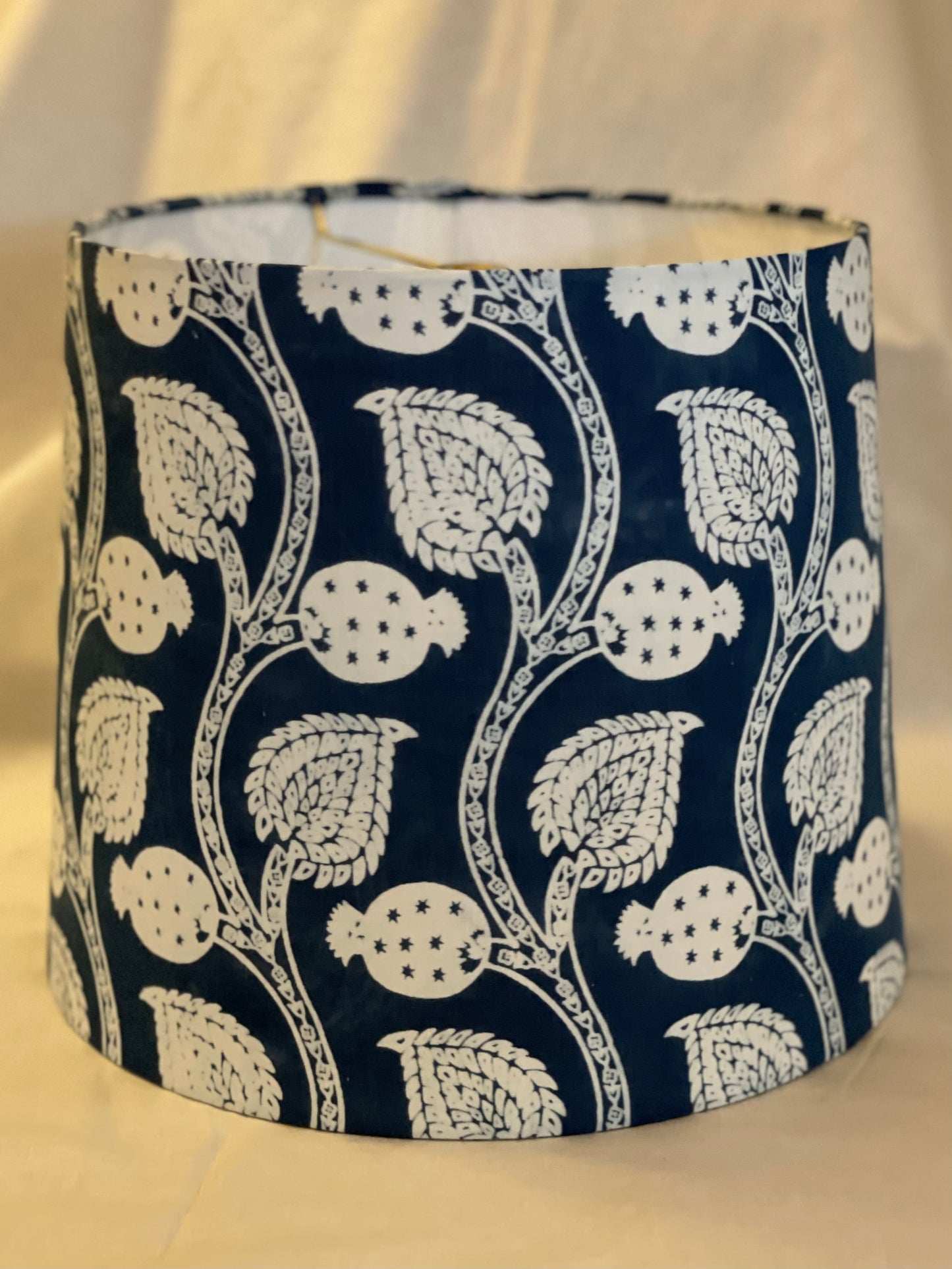 Medium Empire Shade. Indian Hand Resist Fabric. Indigo and White.