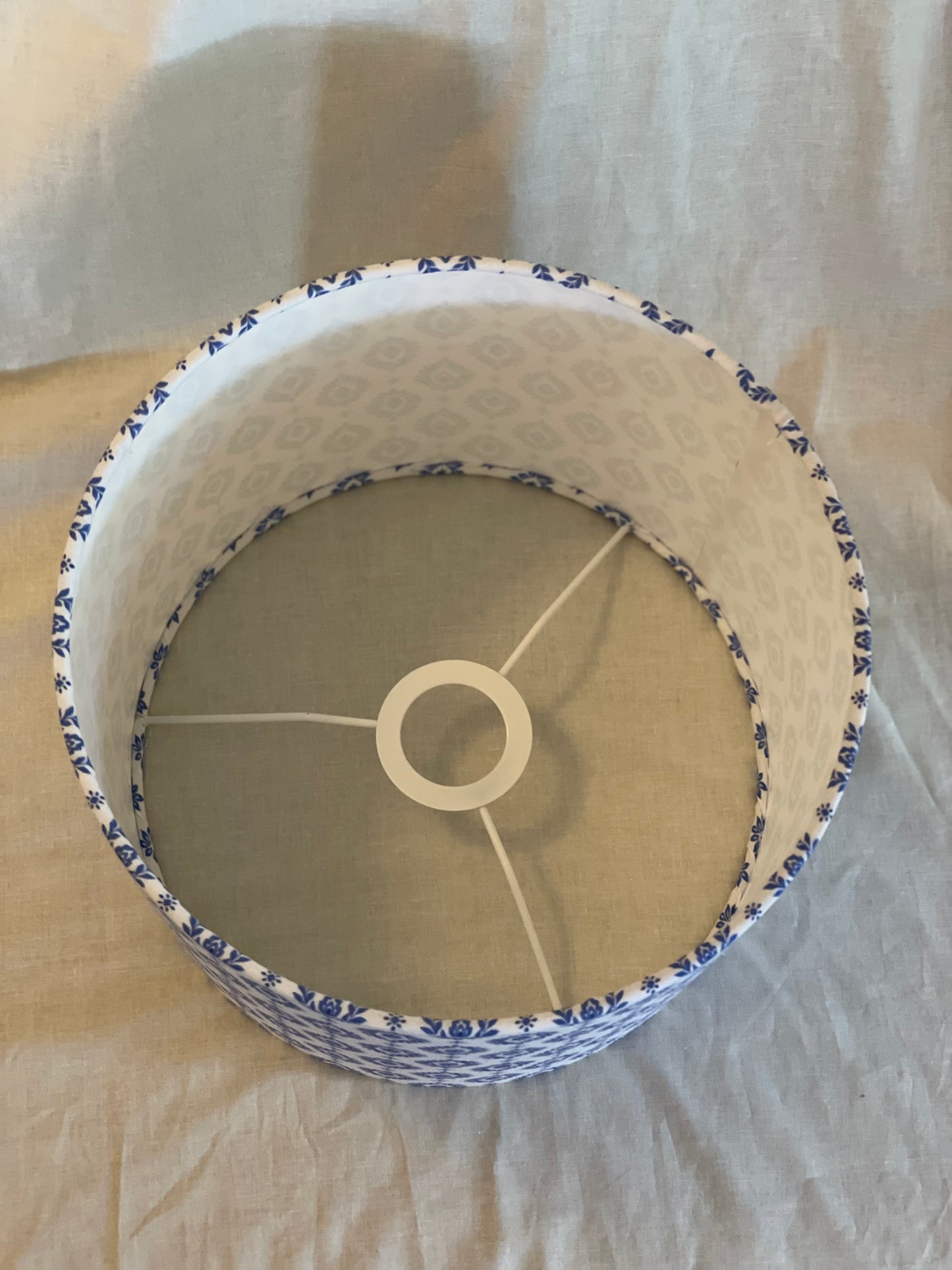 10 Inch Drum Lampshade. French Provençal "Valensole" Pattern. Blue and White.