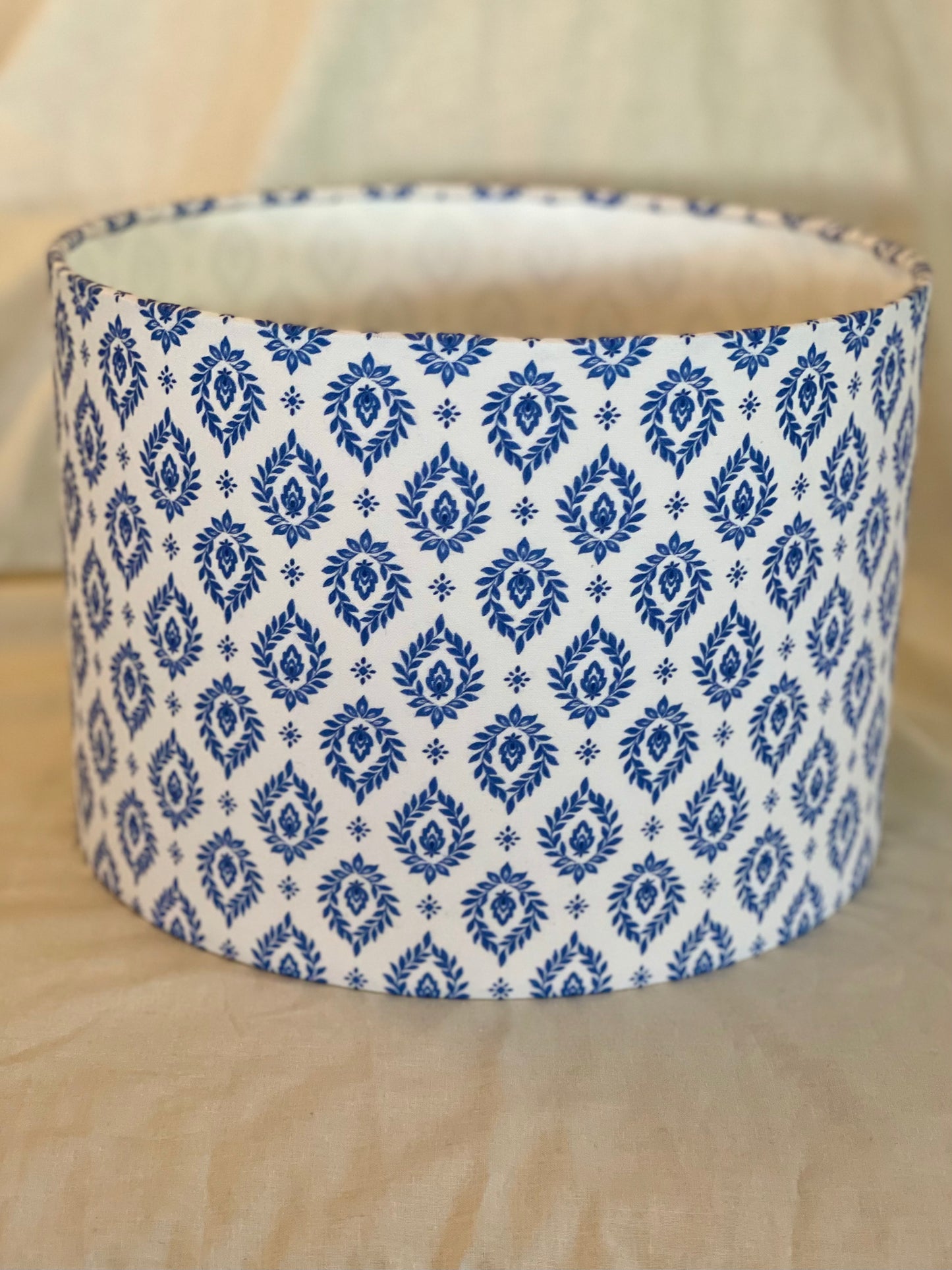 10 Inch Drum Lampshade. French Provençal "Valensole" Pattern. Blue and White.