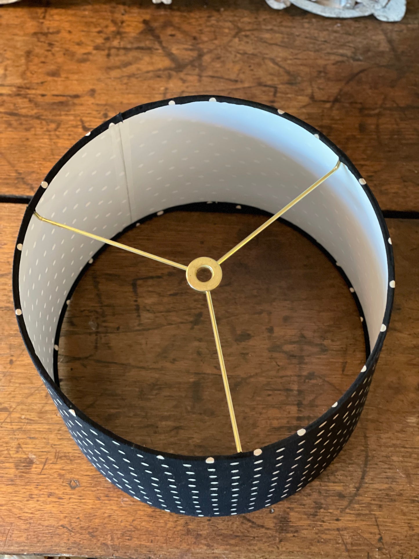 Medium Empire Lampshade. Hand Block Print from India. Black with Gentle Off-White Polka Dot.