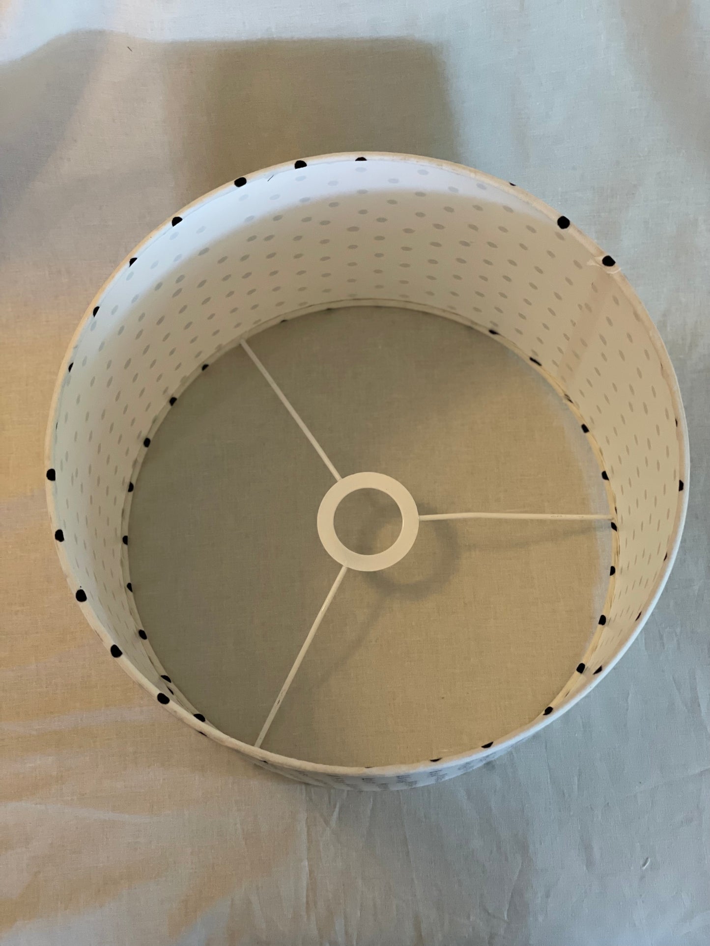 12 Inch Drum Lampshade. Indian Hand Block Print. White with Black Polka Dot.