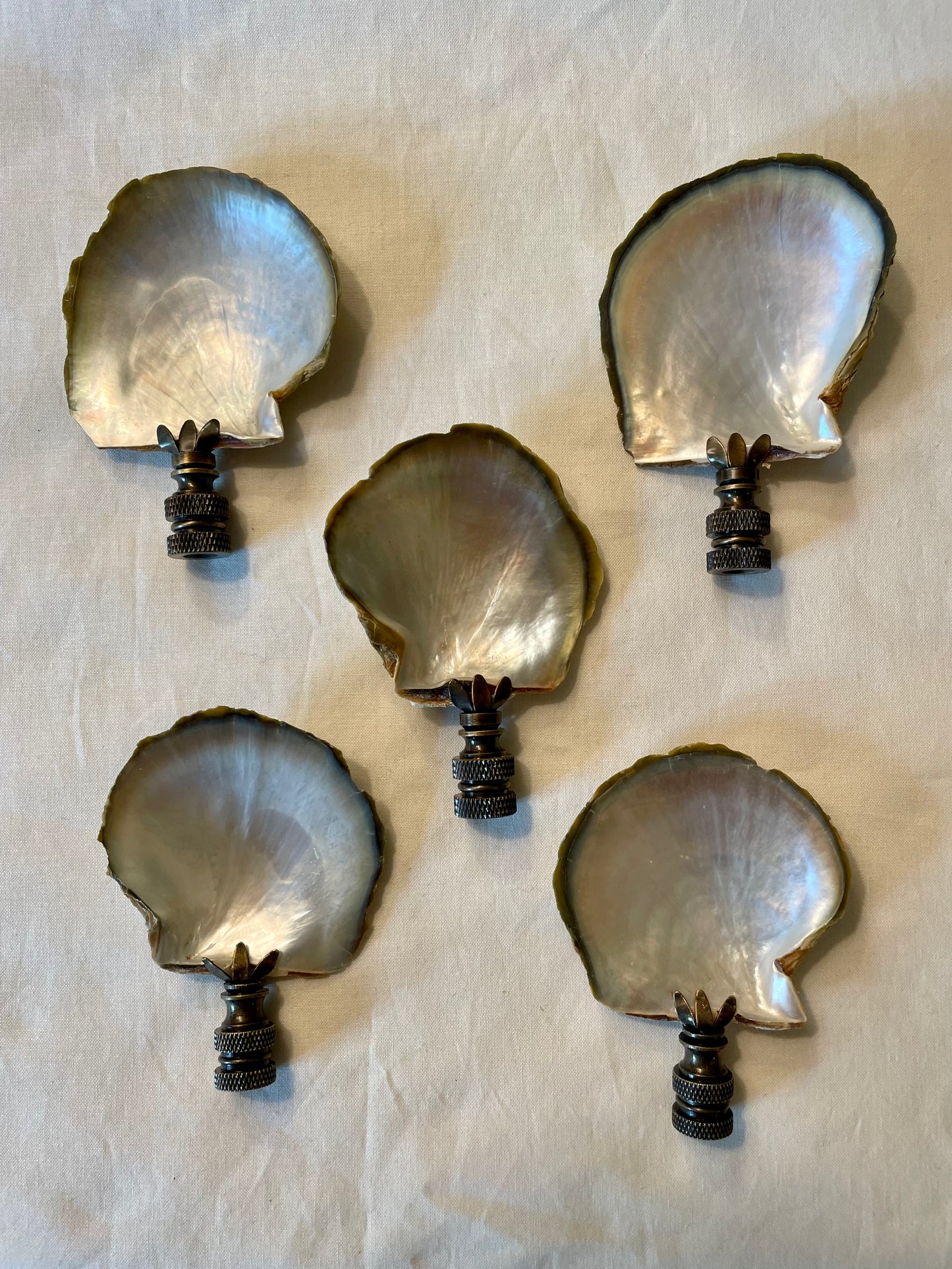 Raw Mother of Pearl Seashell Finial. Pearly White and Oyster Shell. ~ 3.5 inches.