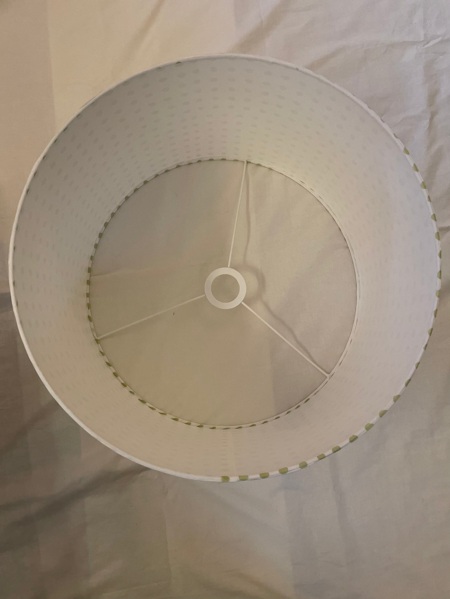16 Inch Drum Lampshade. Indian Hand Block Print. Pretty Pale Green Polka Dot.