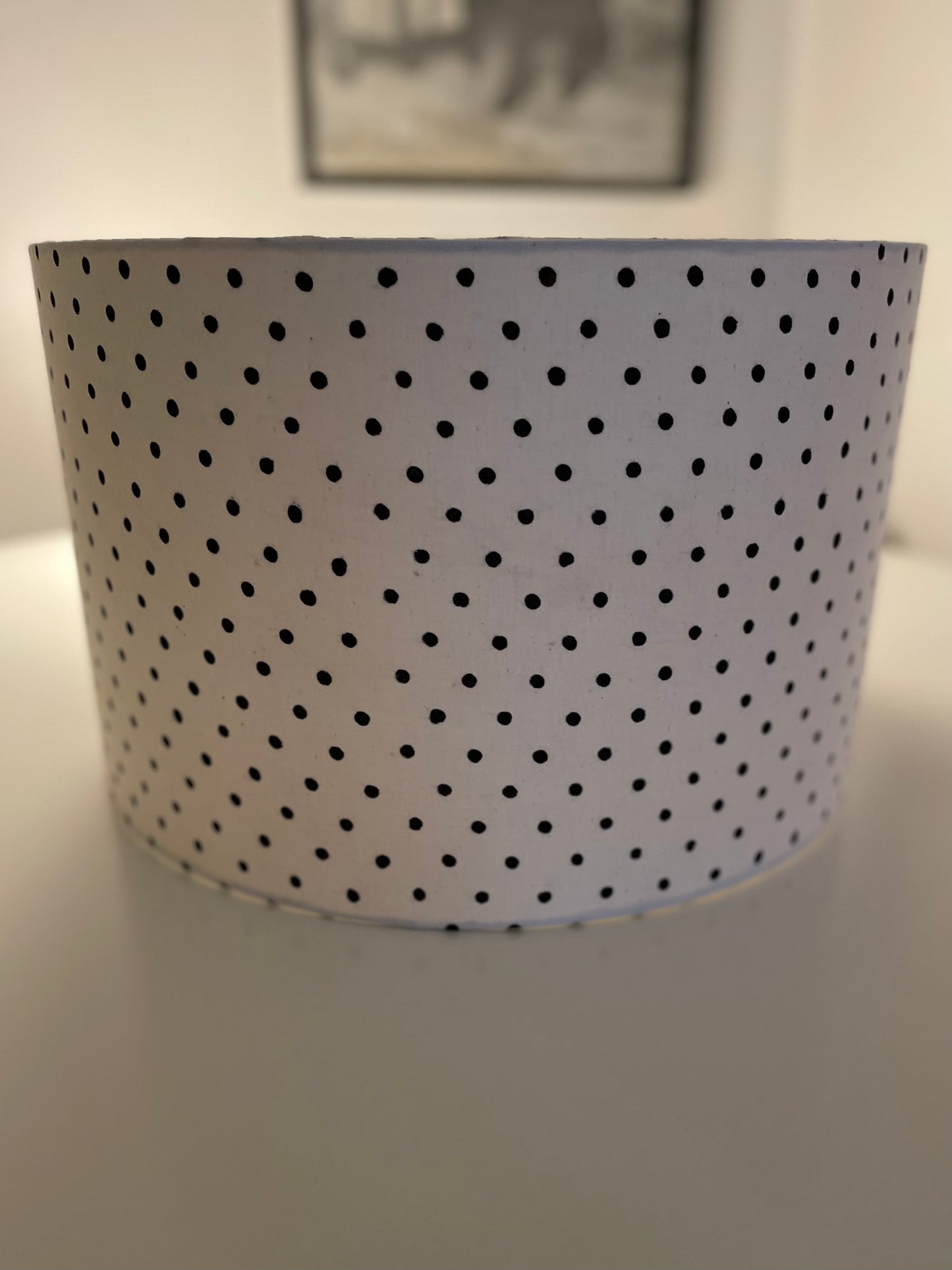 16 Inch Drum Lampshade. Indian Hand Block Print. White with Black Polka Dot.