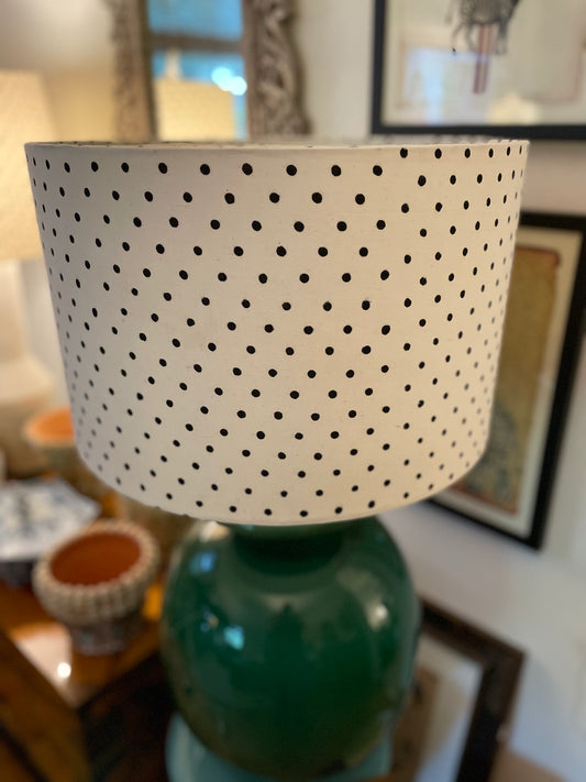 16 Inch Drum Lampshade. Indian Hand Block Print. White with Black Polka Dot.