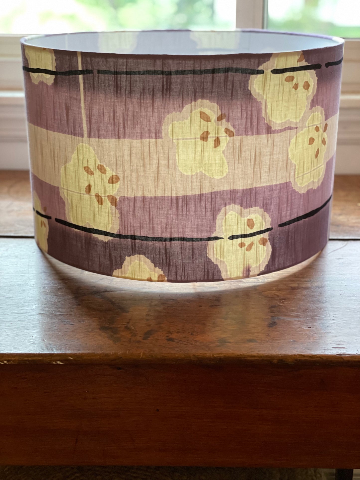 16 Inch Drum Lampshade. Vintage Summer Kimono Fabric. Slightly Textured shades of Lilac, Smoky Purple and Grey.
