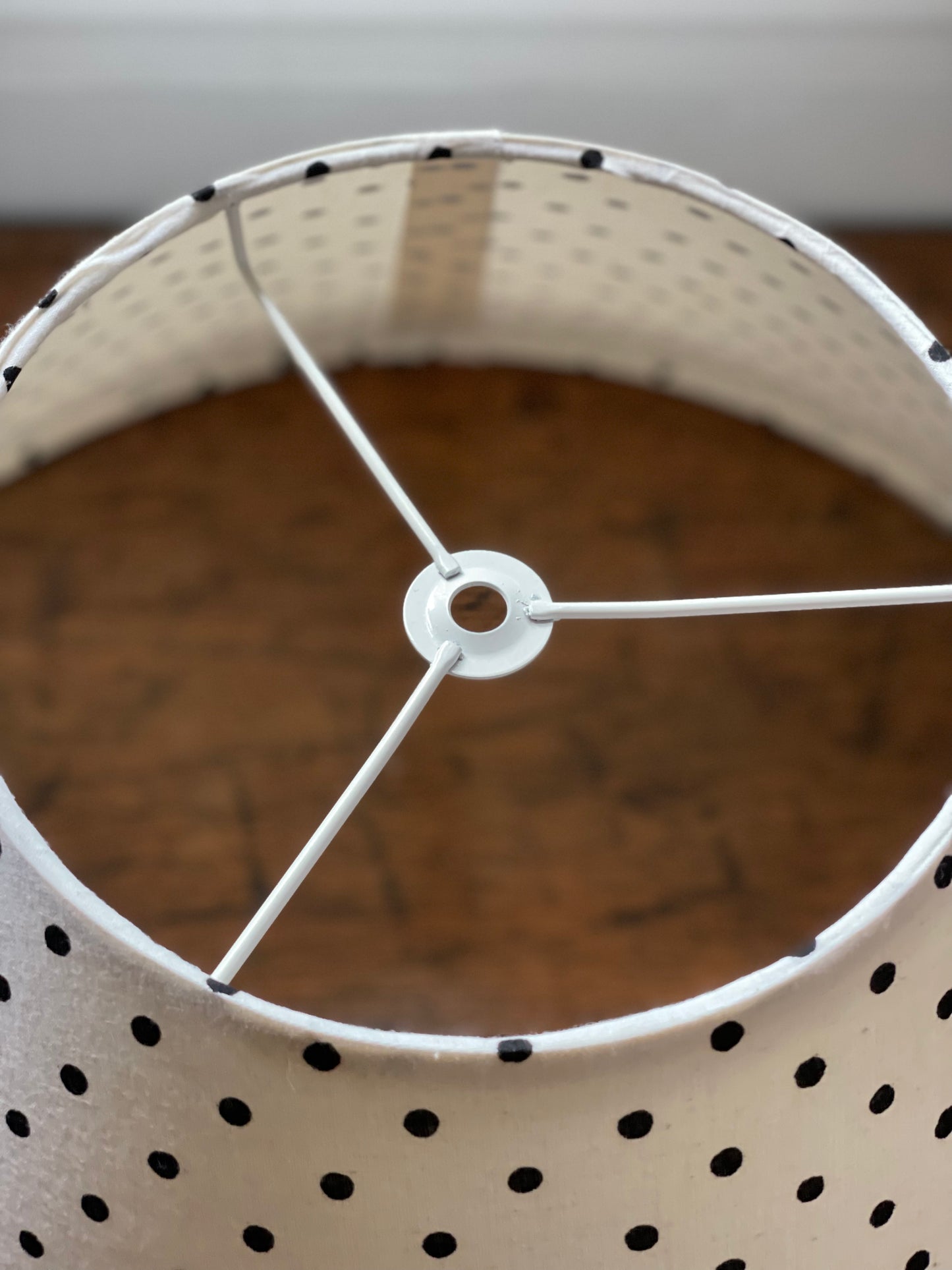 Large Conical Lampshade. Indian Hand Block Print. White with Black Polka Dot.