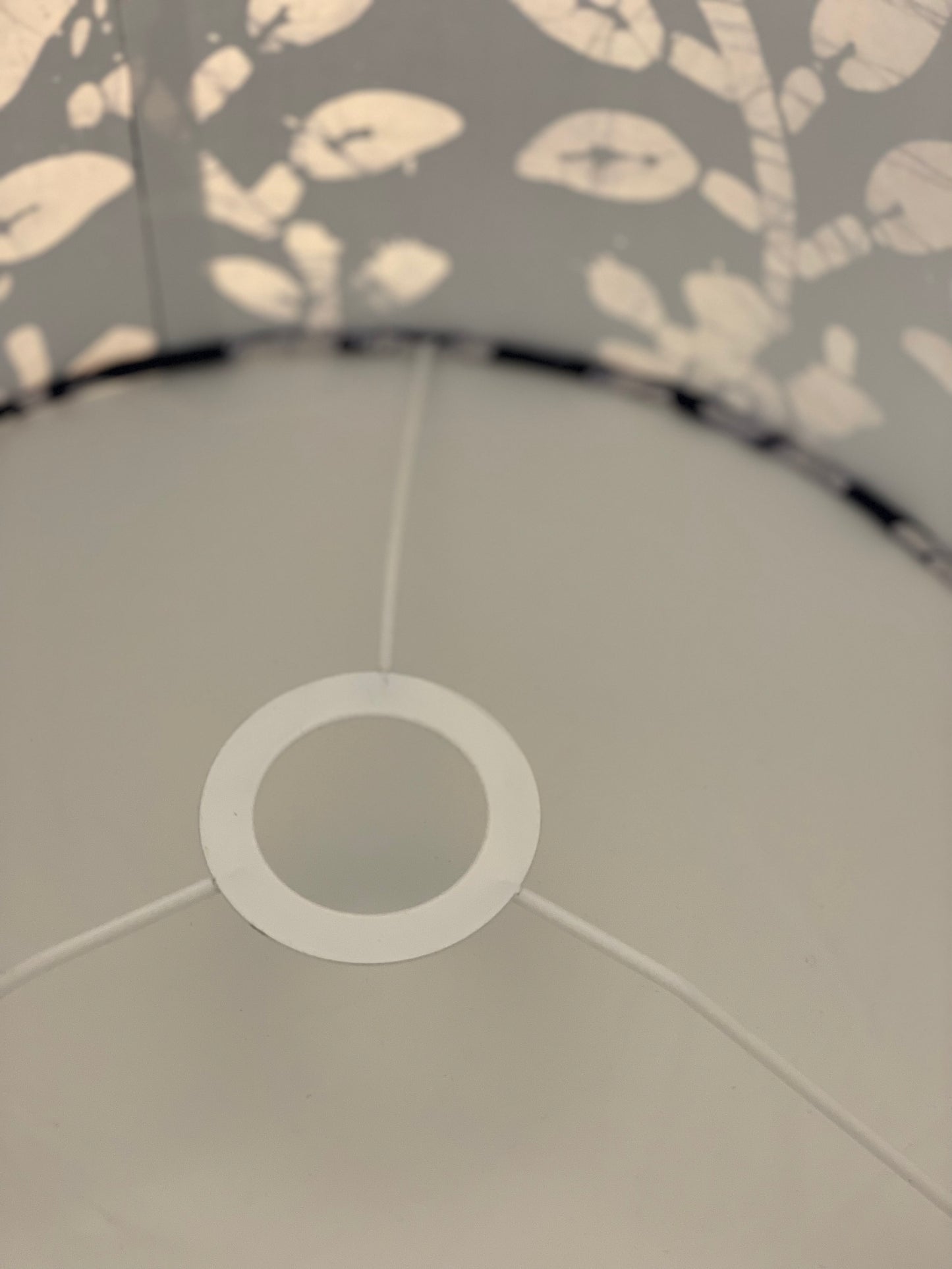 12 Inch Drum Lampshade. Indigo Hand Batik. Deep Indigo Blue with White Narcissus Floral.