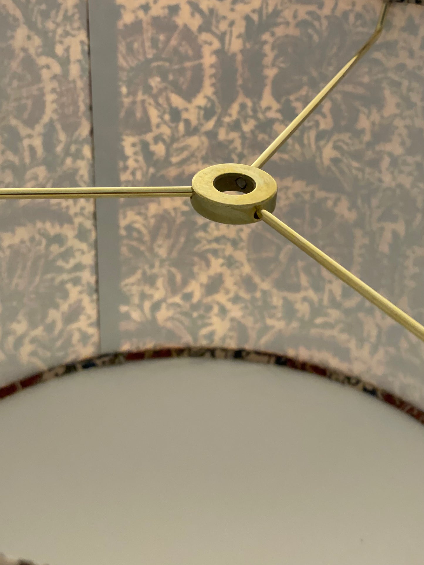 12 Inch Drum Lampshade. Kalamkari Indian Block Print. Sand with Sienna and Inky Black Floral.