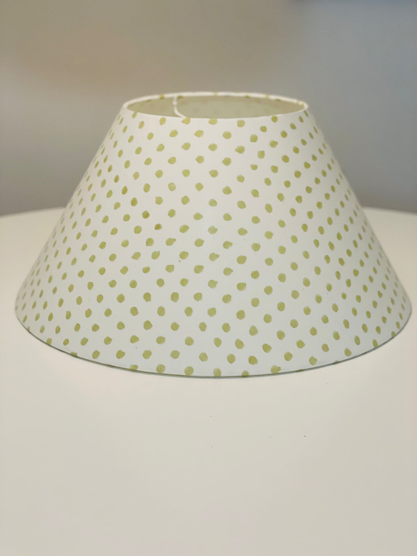 Large Conical Lampshade. Indian Hand Block Print. Pretty Pale Green Polka Dot.