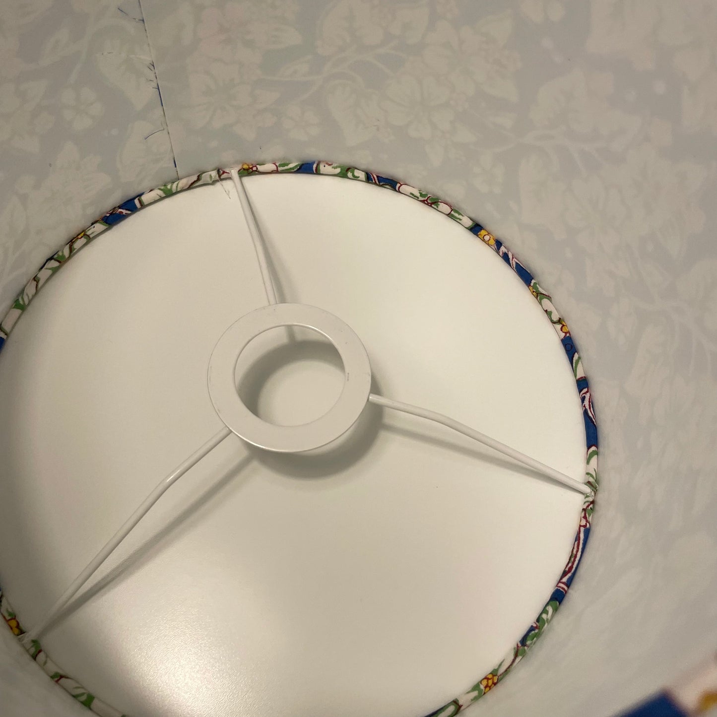 10 inch Drum Lampshade. Indian Hand Block Print. Cobalt, Banana Yellow, and Ivory Floral.