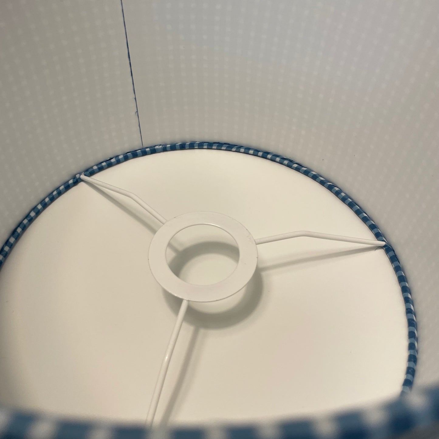 10 inch Drum Lampshade. Indigo Hand Print from India. Faded Blue Check Pattern.