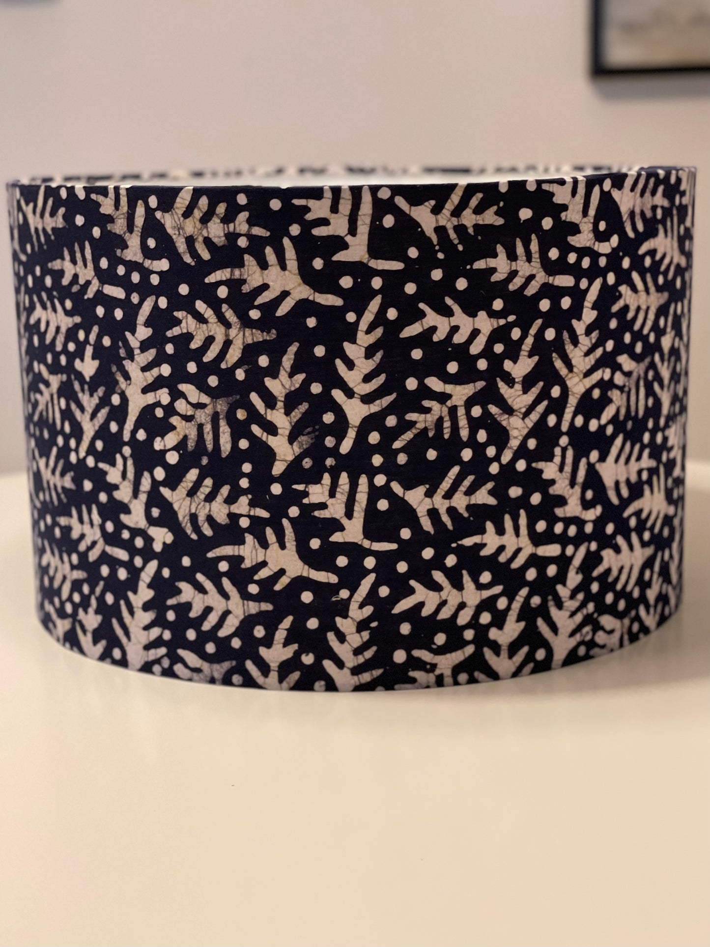 16 Inch Drum Lampshade. Kutchi Indigo Batik.