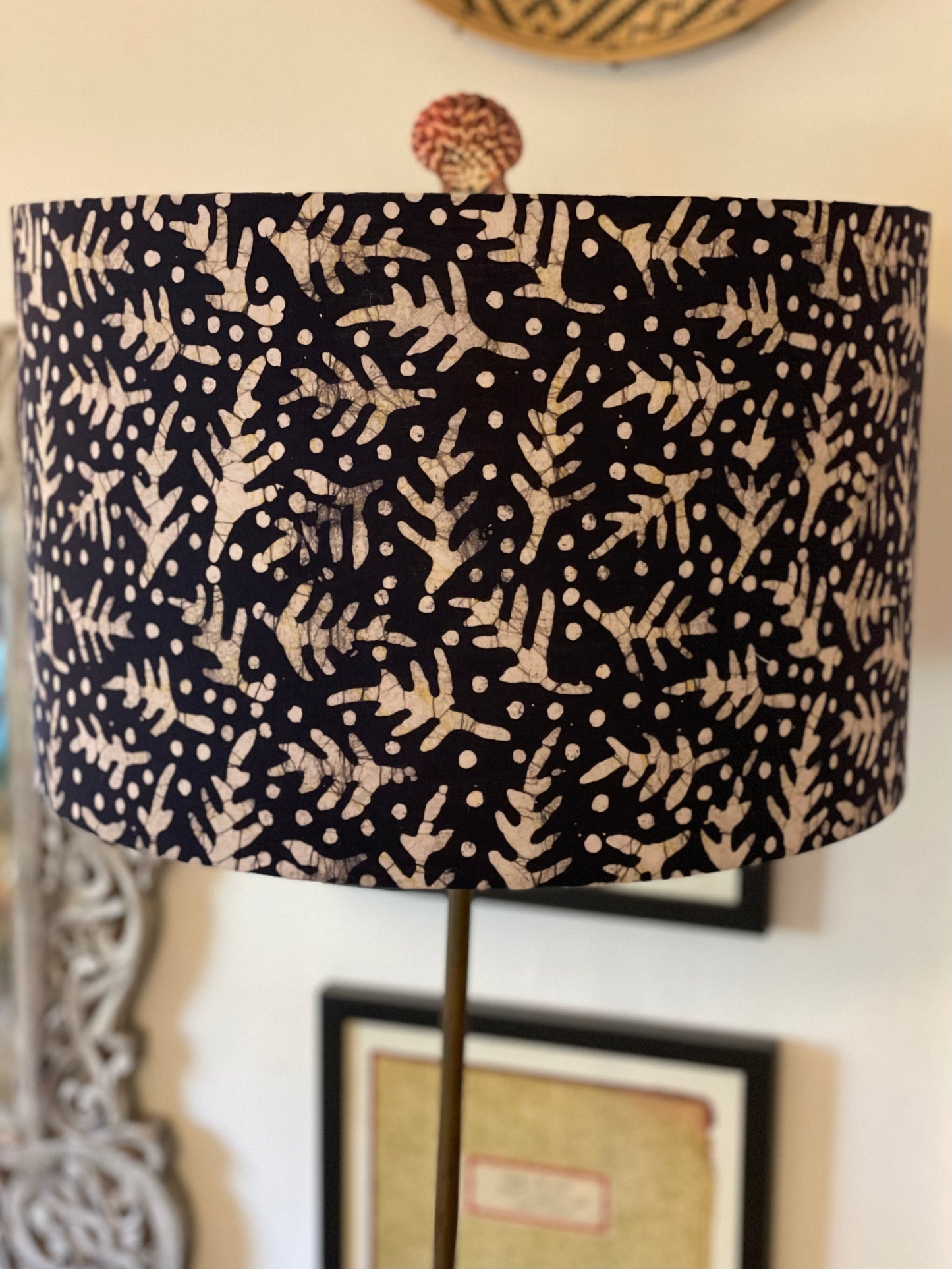 16 Inch Drum Lampshade. Kutchi Indigo Batik.