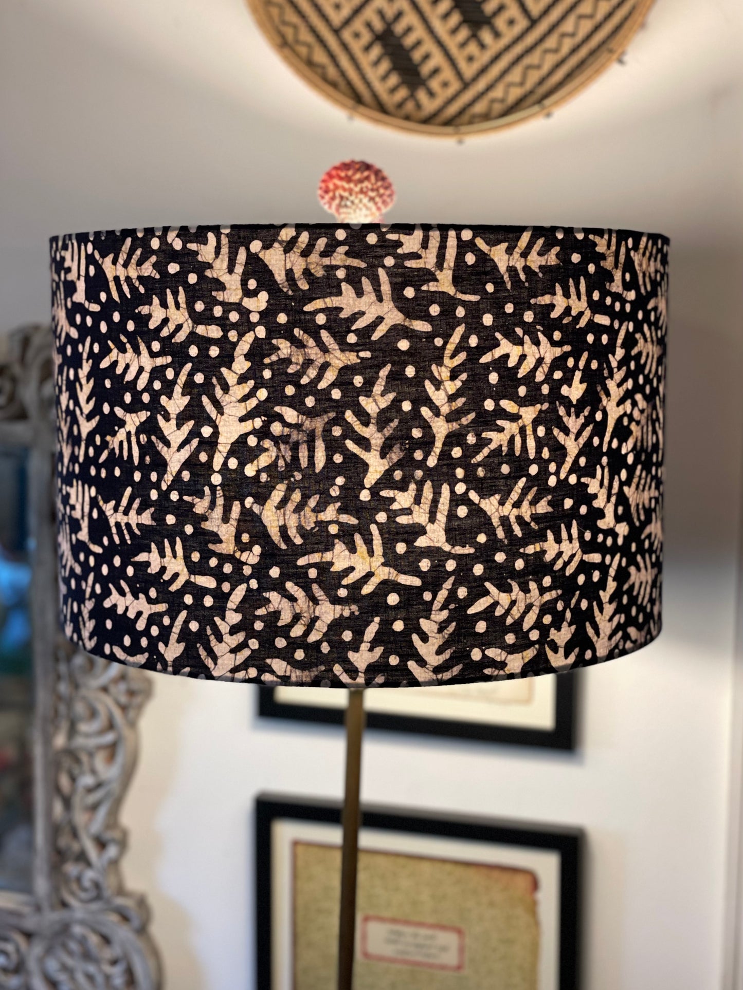 16 Inch Drum Lampshade. Kutchi Indigo Batik.