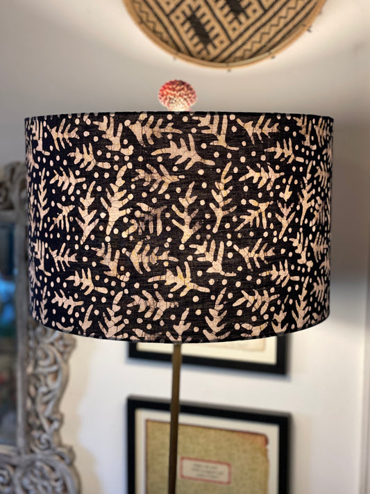 16 Inch Drum Lampshade. Kutchi Indigo Batik.