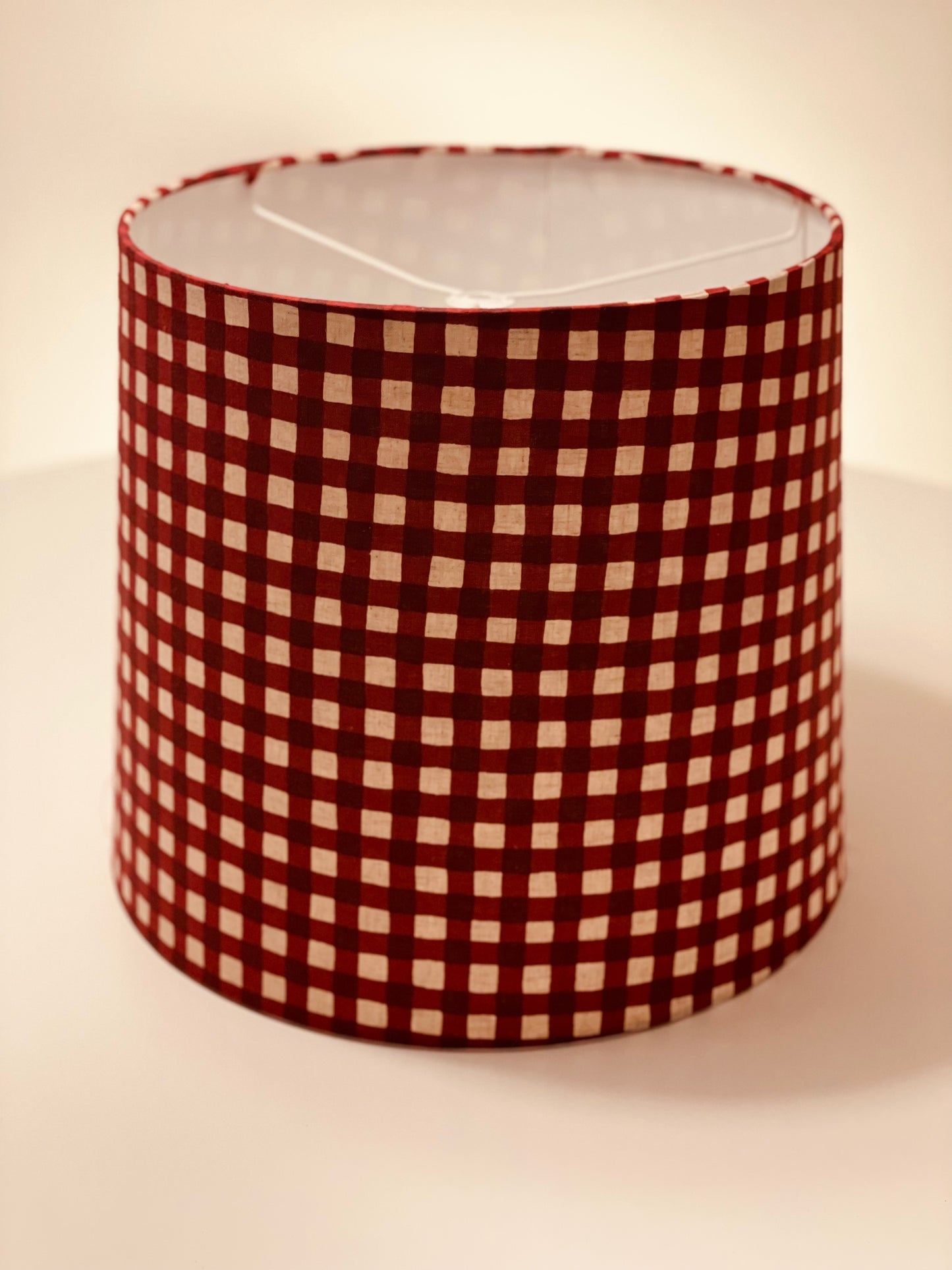 Large Empire Shade. 11.75 x 13.75 x 11.75. Maroon-Red Gingham Cotton-Linen from Japan.