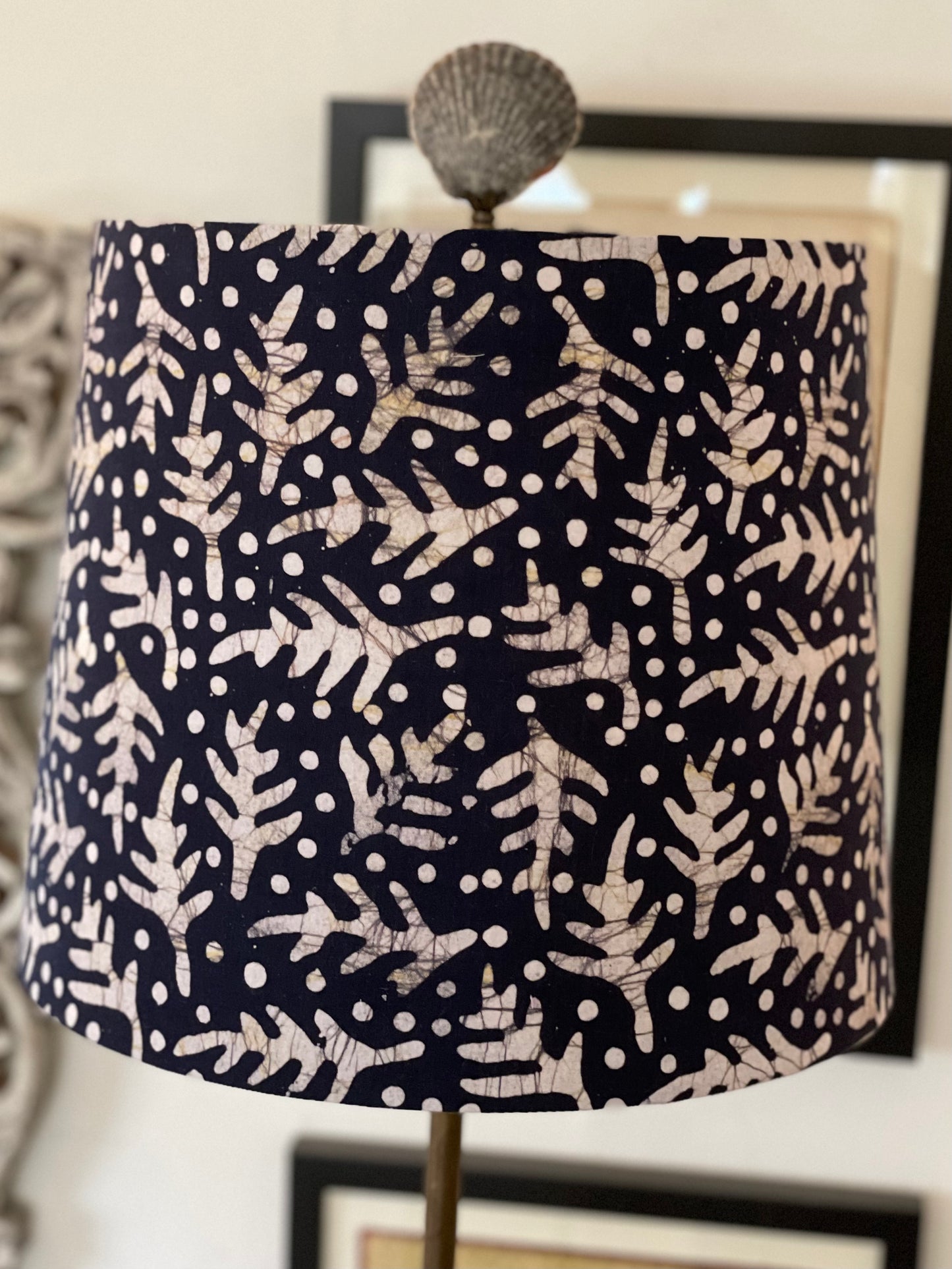 Medium Empire Lampshade. Kutchi Indigo Batik.